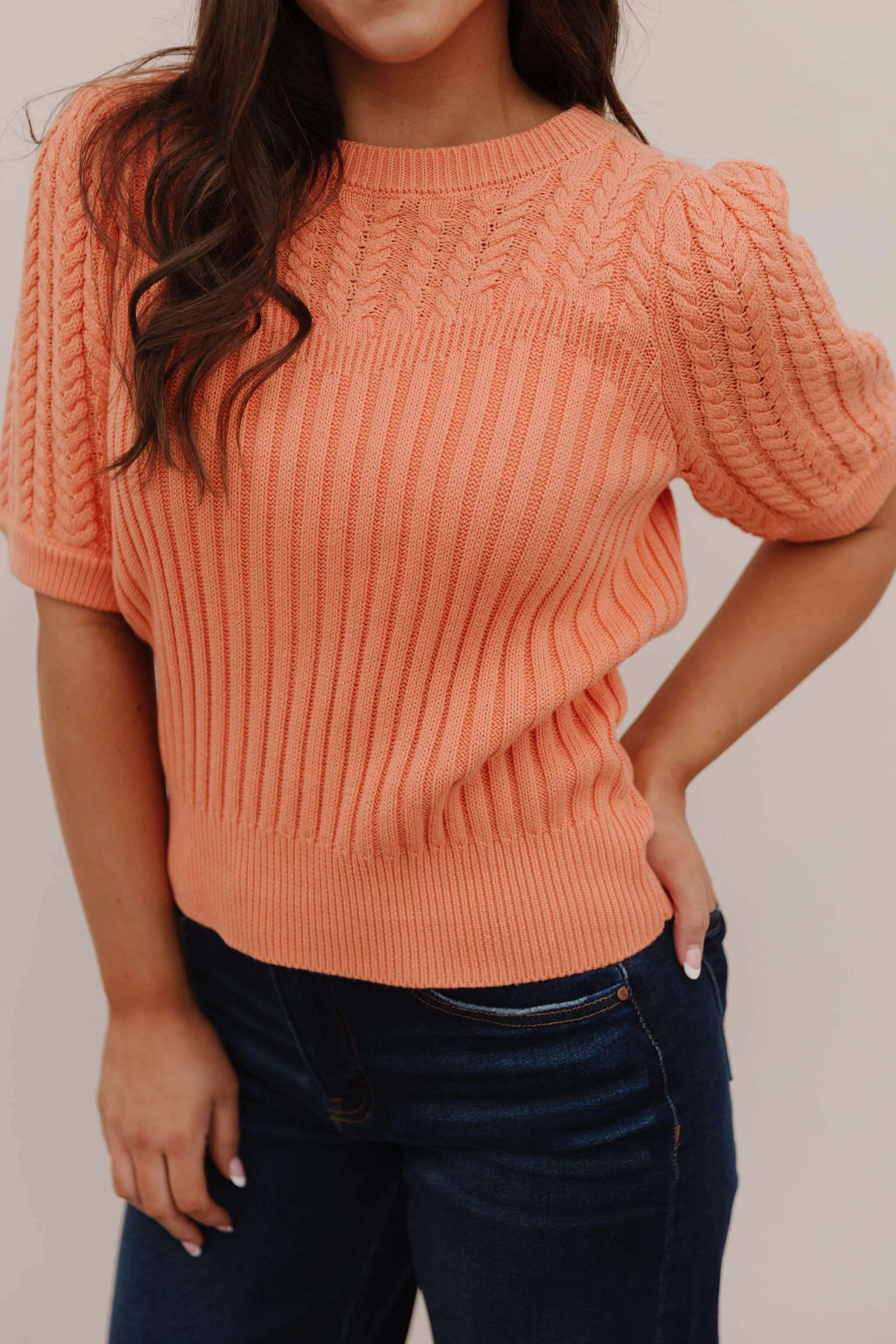 THE KASSIDY PUFF SLEEVE SWEATER IN APRICOT - Image 2