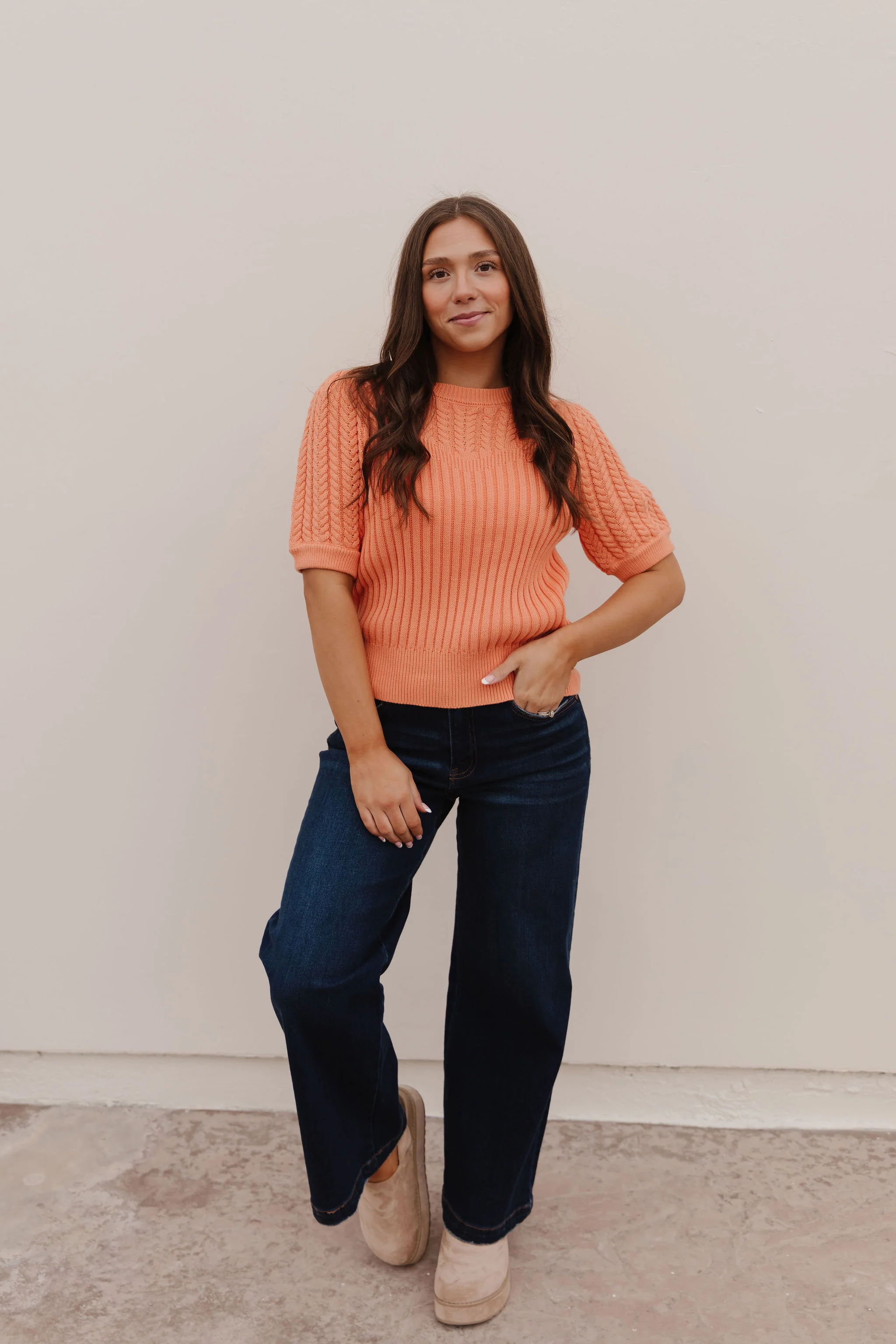 THE KASSIDY PUFF SLEEVE SWEATER IN APRICOT - Image 4