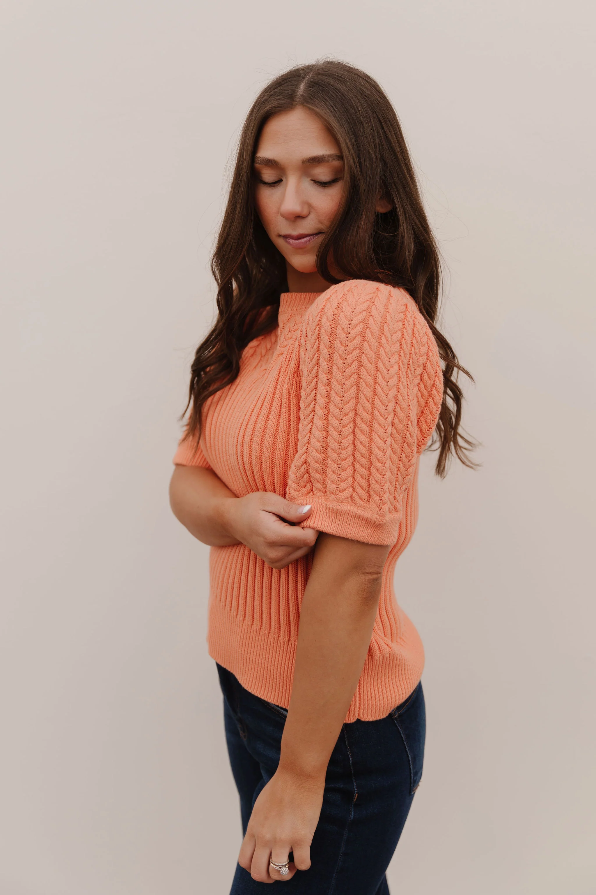 THE KASSIDY PUFF SLEEVE SWEATER IN APRICOT - Image 7