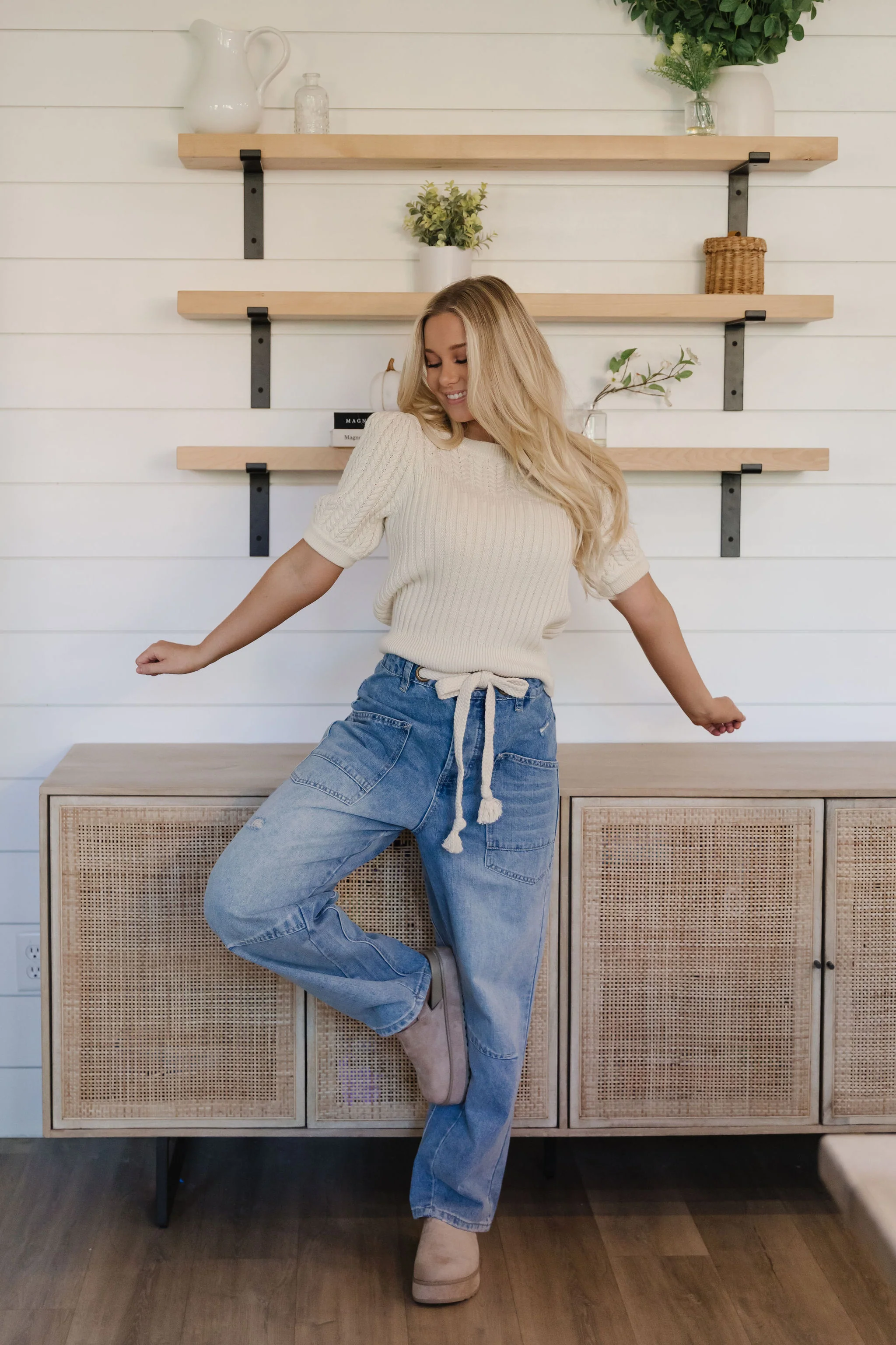 THE KASSIDY PUFF SLEEVE SWEATER IN CREAM - Image 4