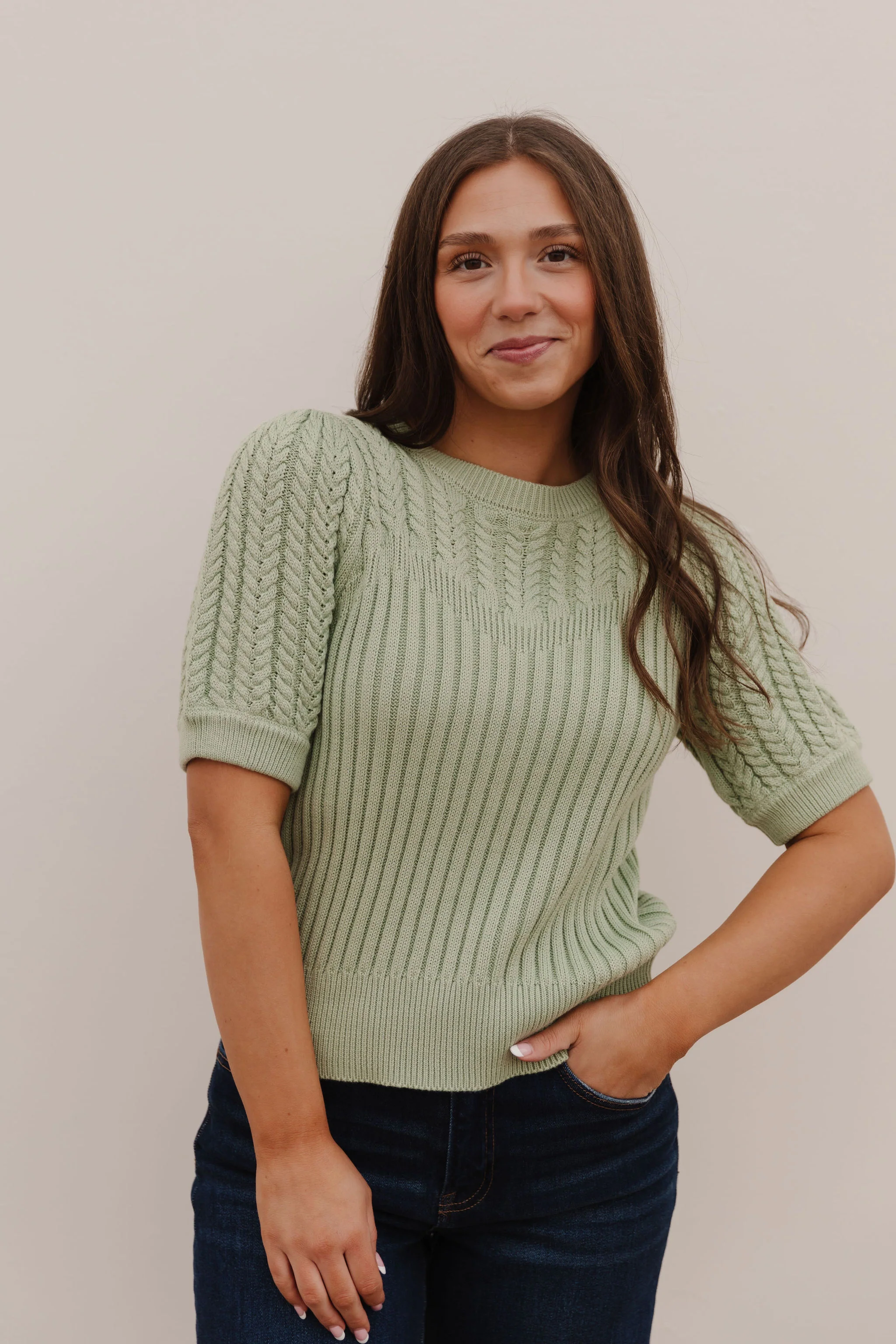 THE KASSIDY PUFF SLEEVE SWEATER IN SAGE - Image 6