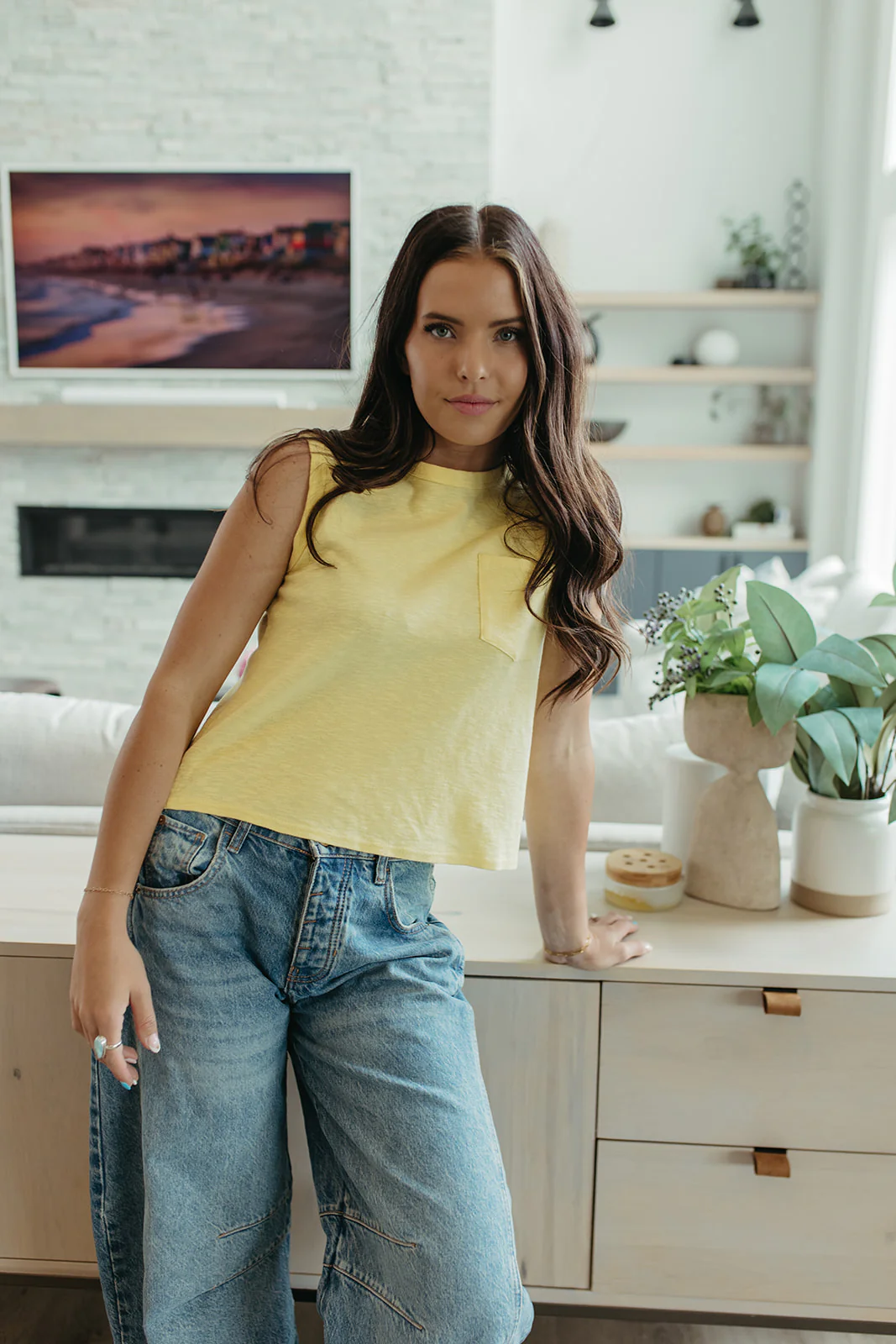 THE KHYLEE  SLEEVELESS COTTON TOP IN PALE YELLOW - Image 2