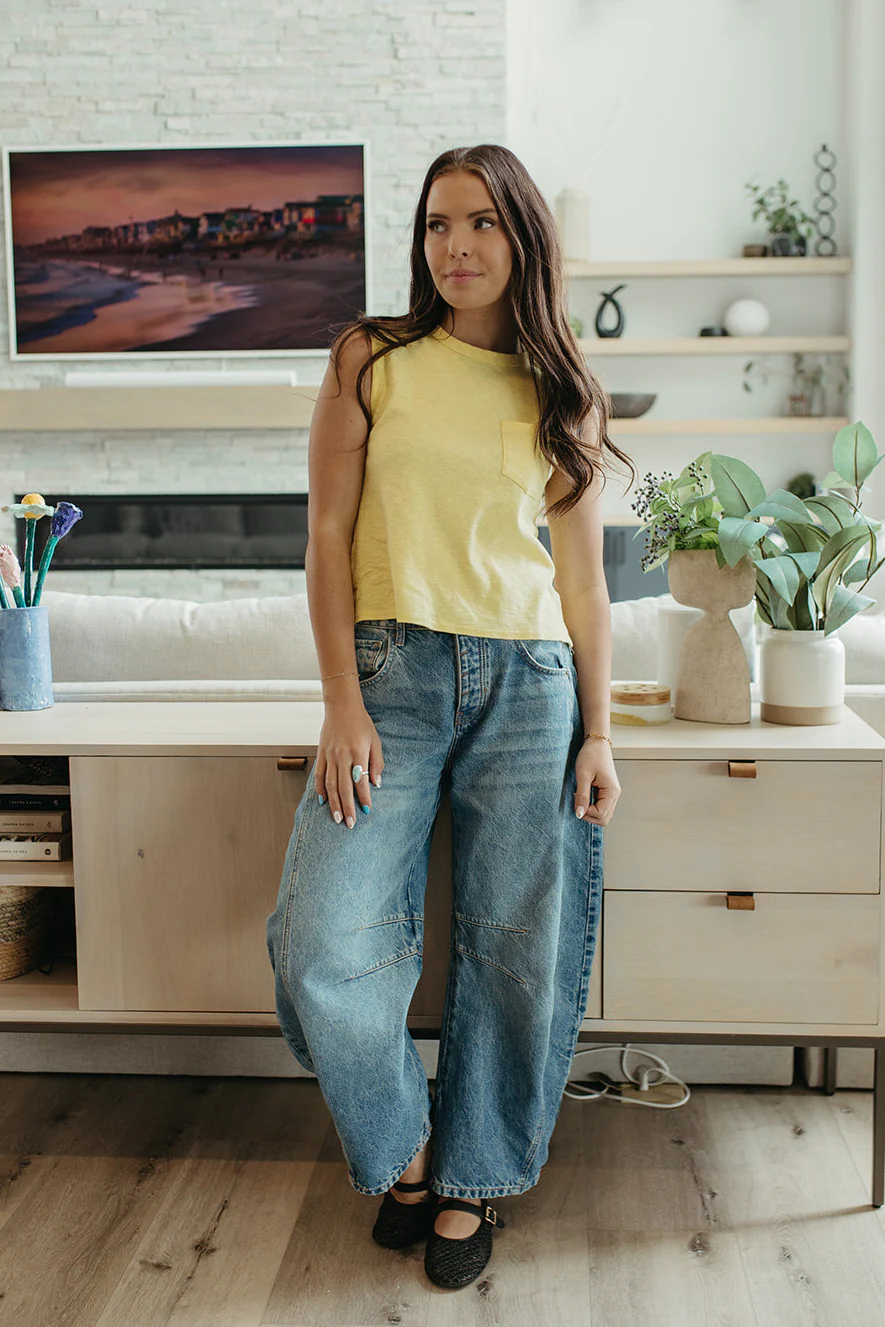 THE KHYLEE  SLEEVELESS COTTON TOP IN PALE YELLOW - Image 4