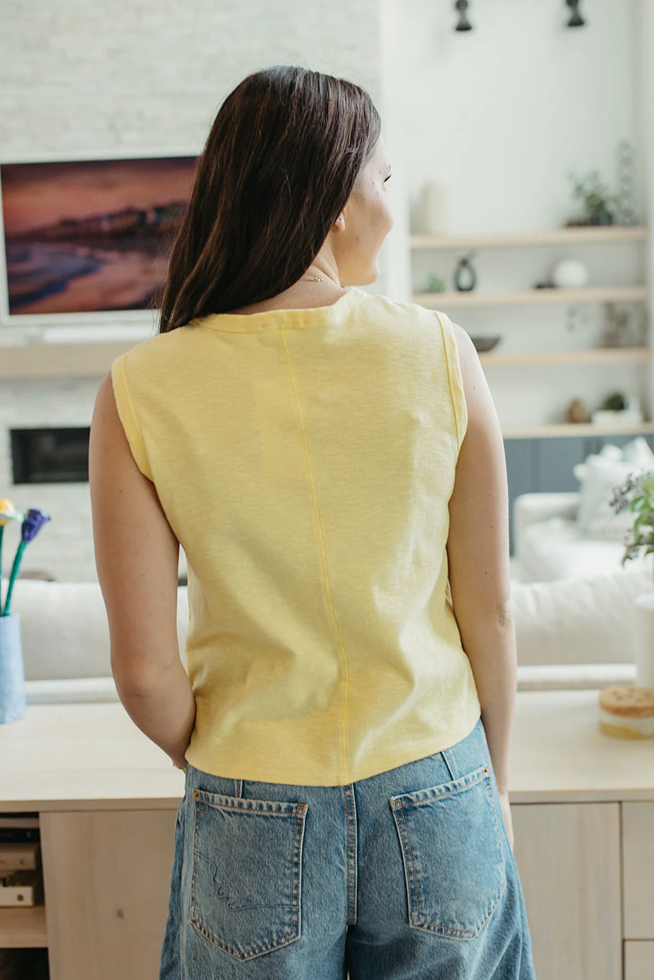 THE KHYLEE  SLEEVELESS COTTON TOP IN PALE YELLOW - Image 5