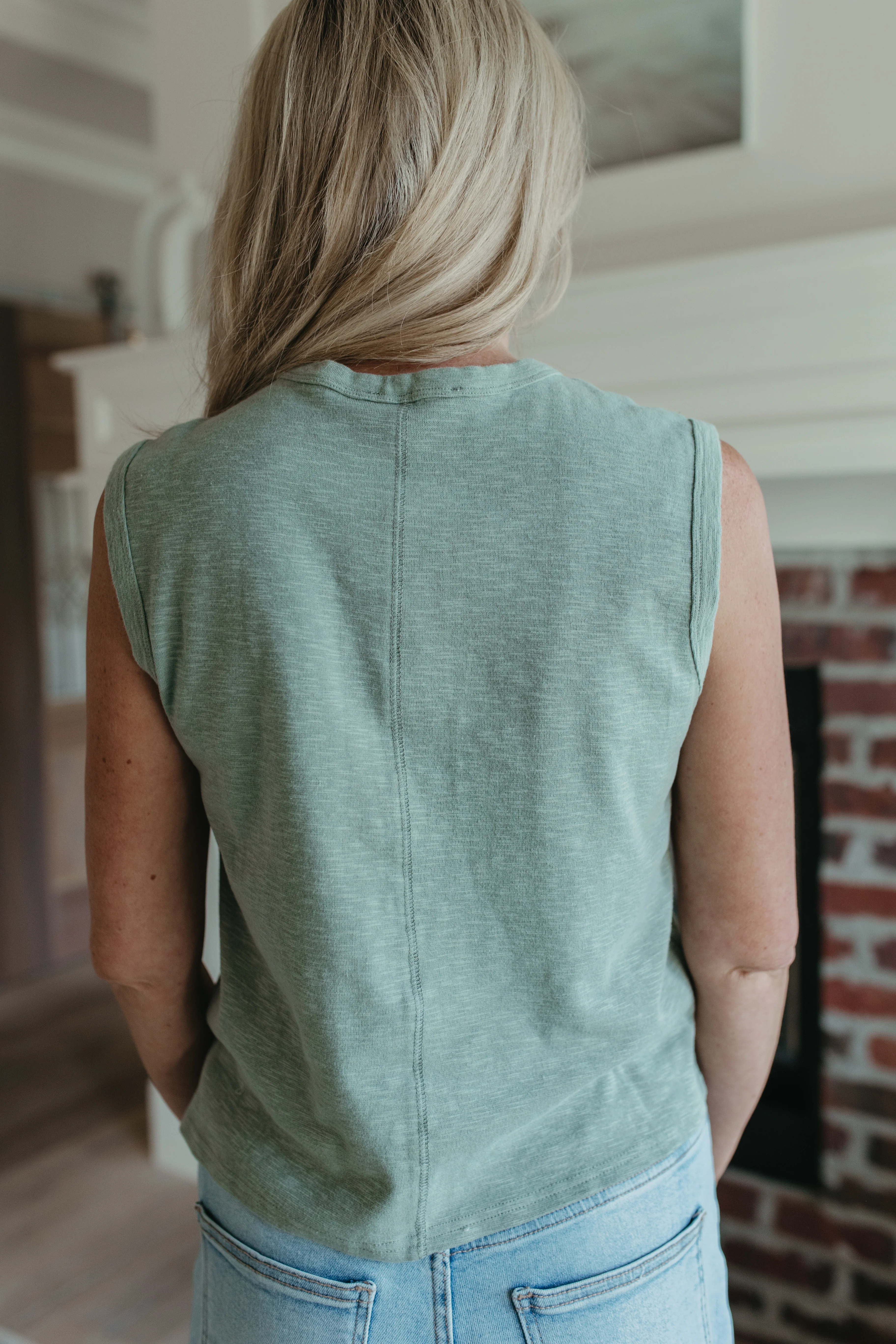 THE KHYLEE  SLEEVELESS COTTON TOP IN SAGE GREEN - Image 5