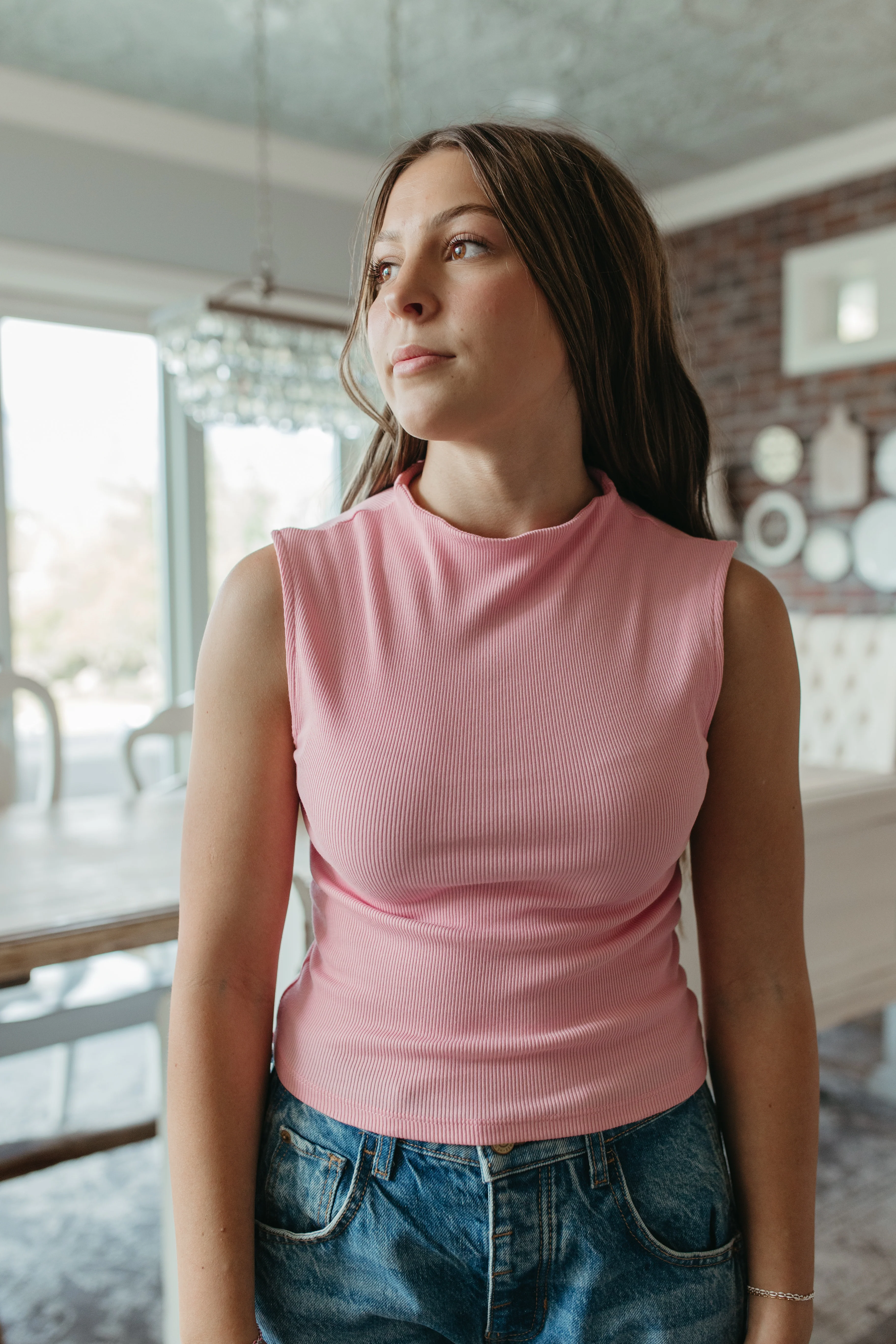 THE LAINEY MOCK NECK RIBBED KNIT TOP - Image 4