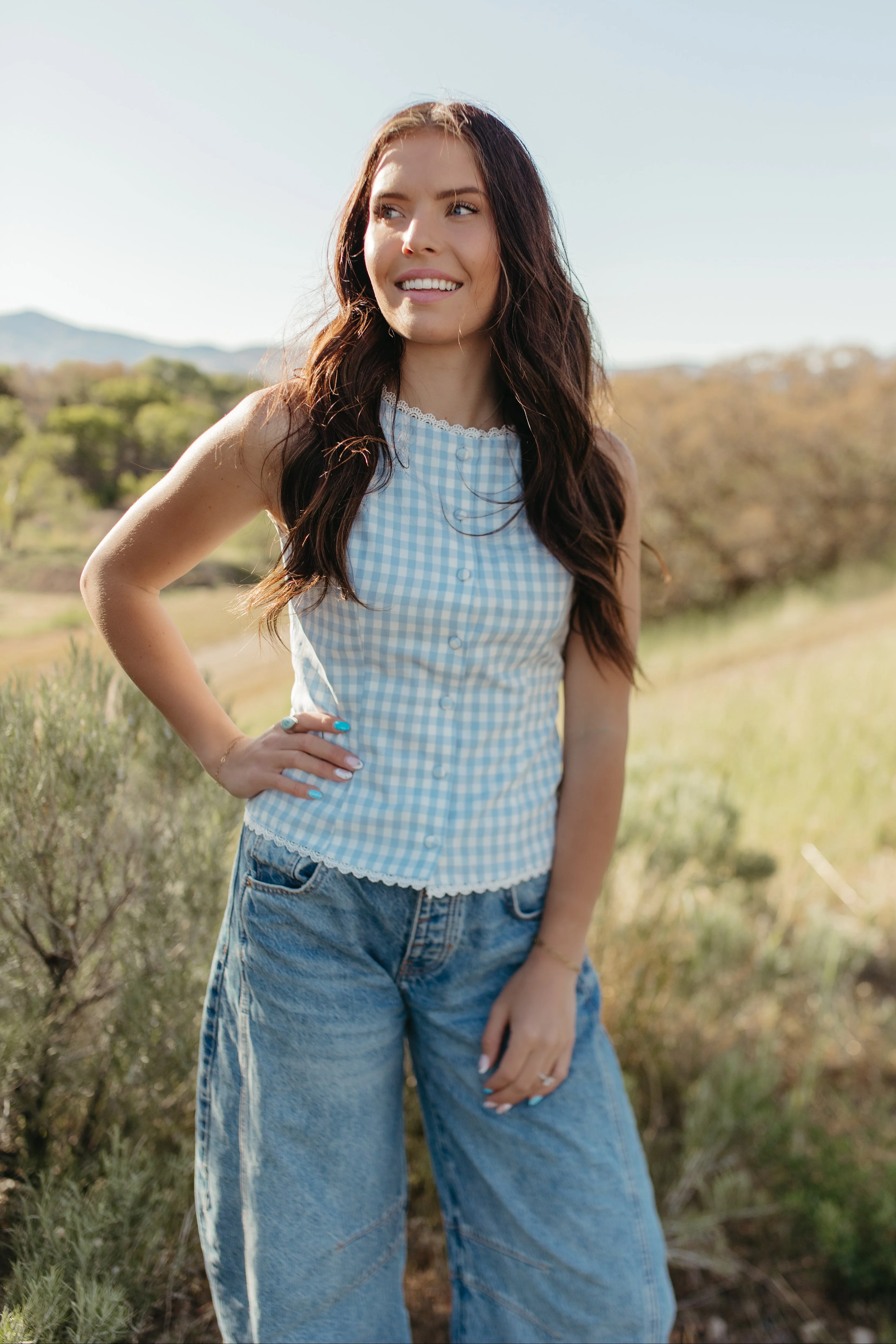 THE LAUREL GINGHAM VEST TOP IN BLUE - Image 2