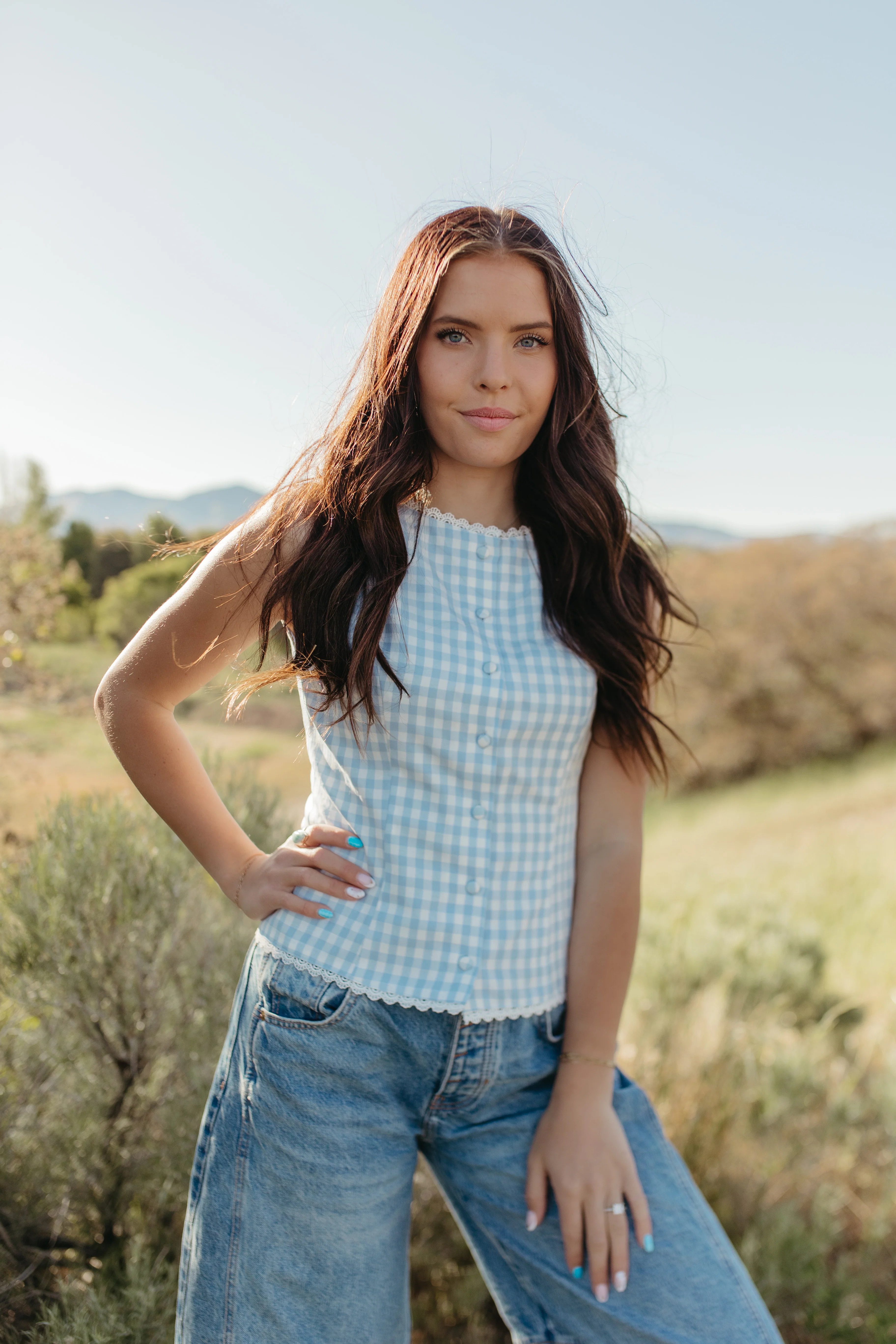 THE LAUREL GINGHAM VEST TOP IN BLUE - Image 3