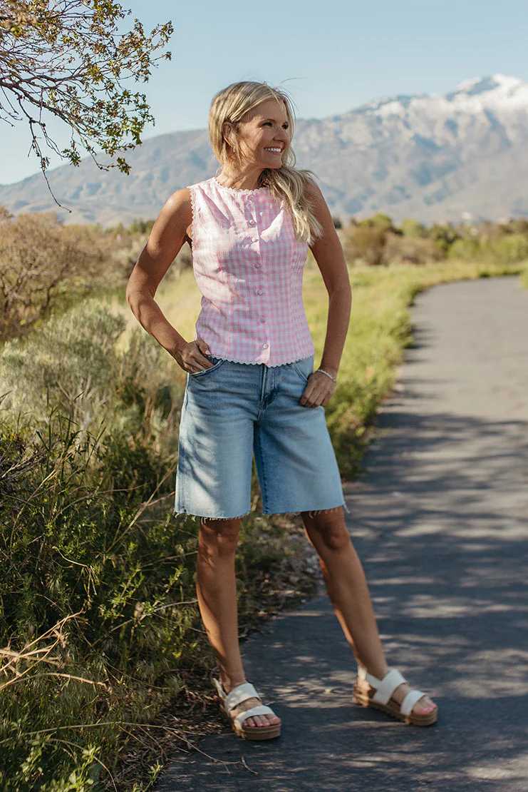 THE LAUREL GINGHAM VEST TOP IN PINK - Image 2