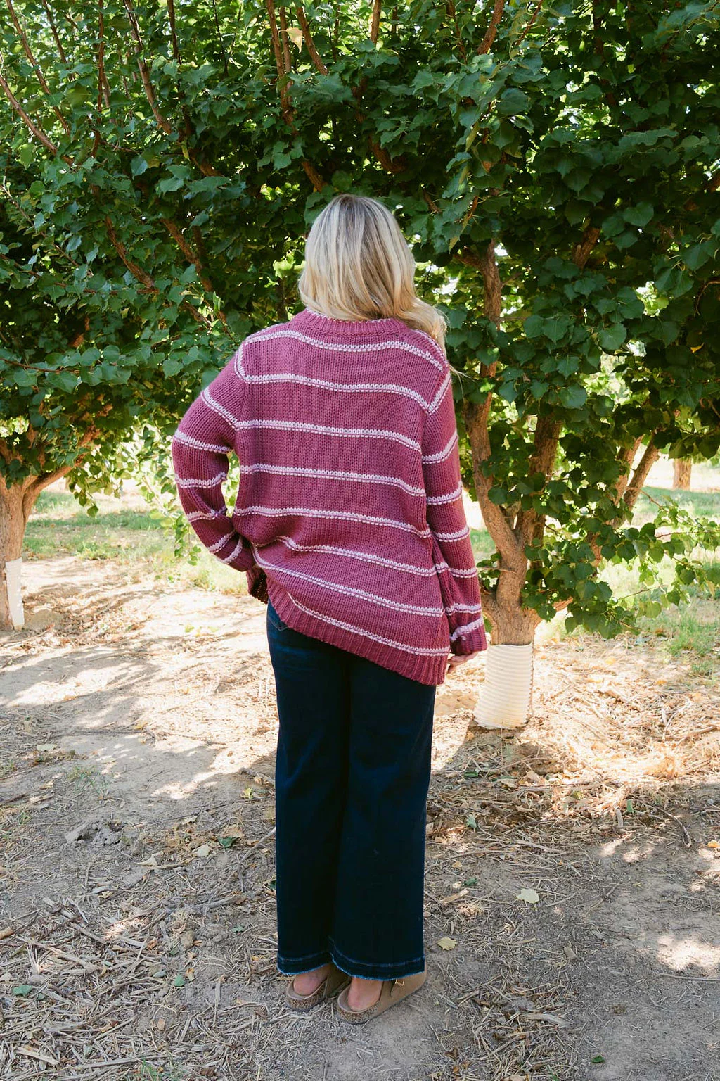 THE LEANN STRIPED SWEATER IN RASPBERRY - Image 5
