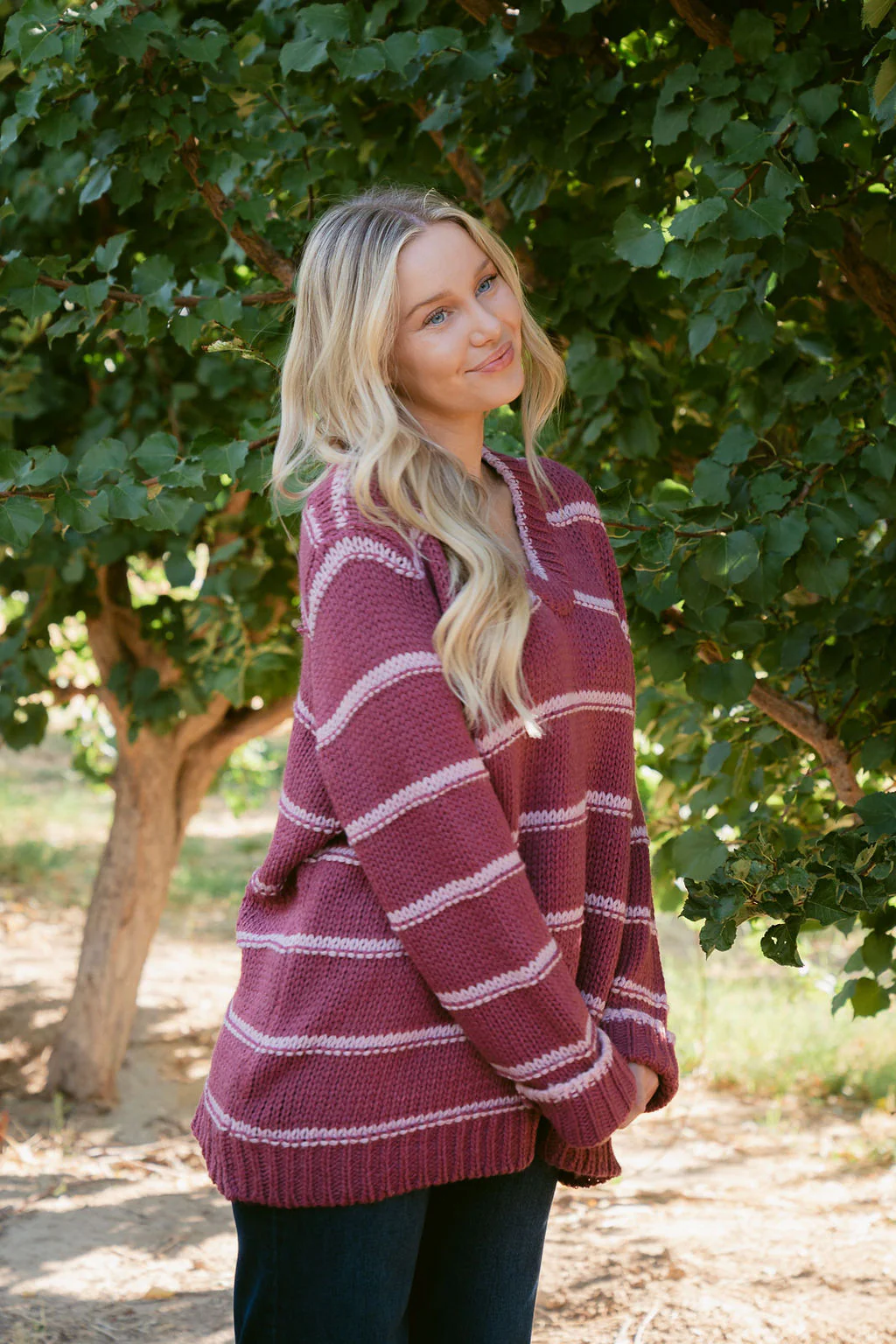 THE LEANN STRIPED SWEATER IN RASPBERRY - Image 6