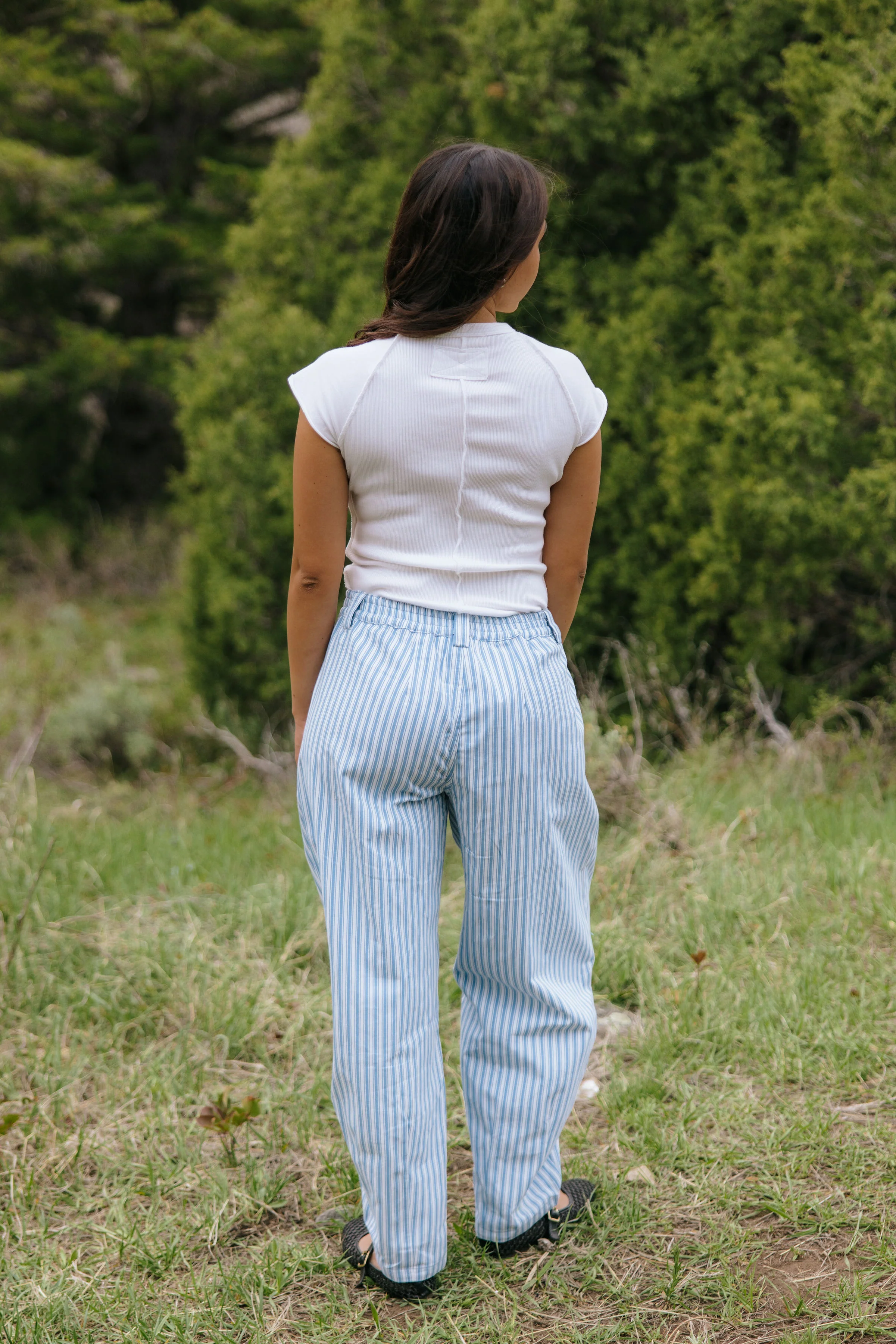 THE LENI STRIPED BARREL DENIM PANTS IN BLUE - Image 6