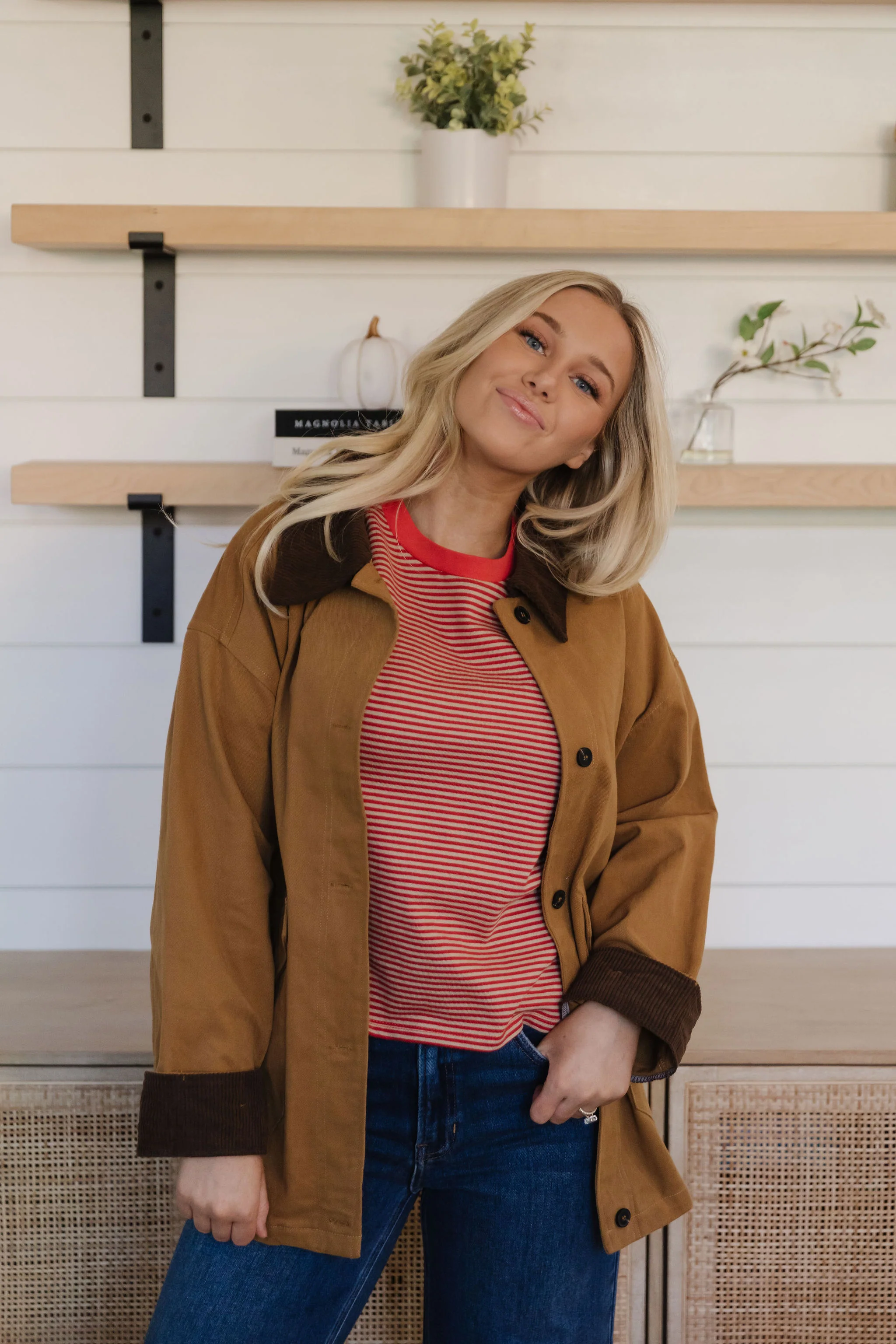 THE LILLIAN STRIPE SHORT SLEEVE SHIRT IN RED - Image 4