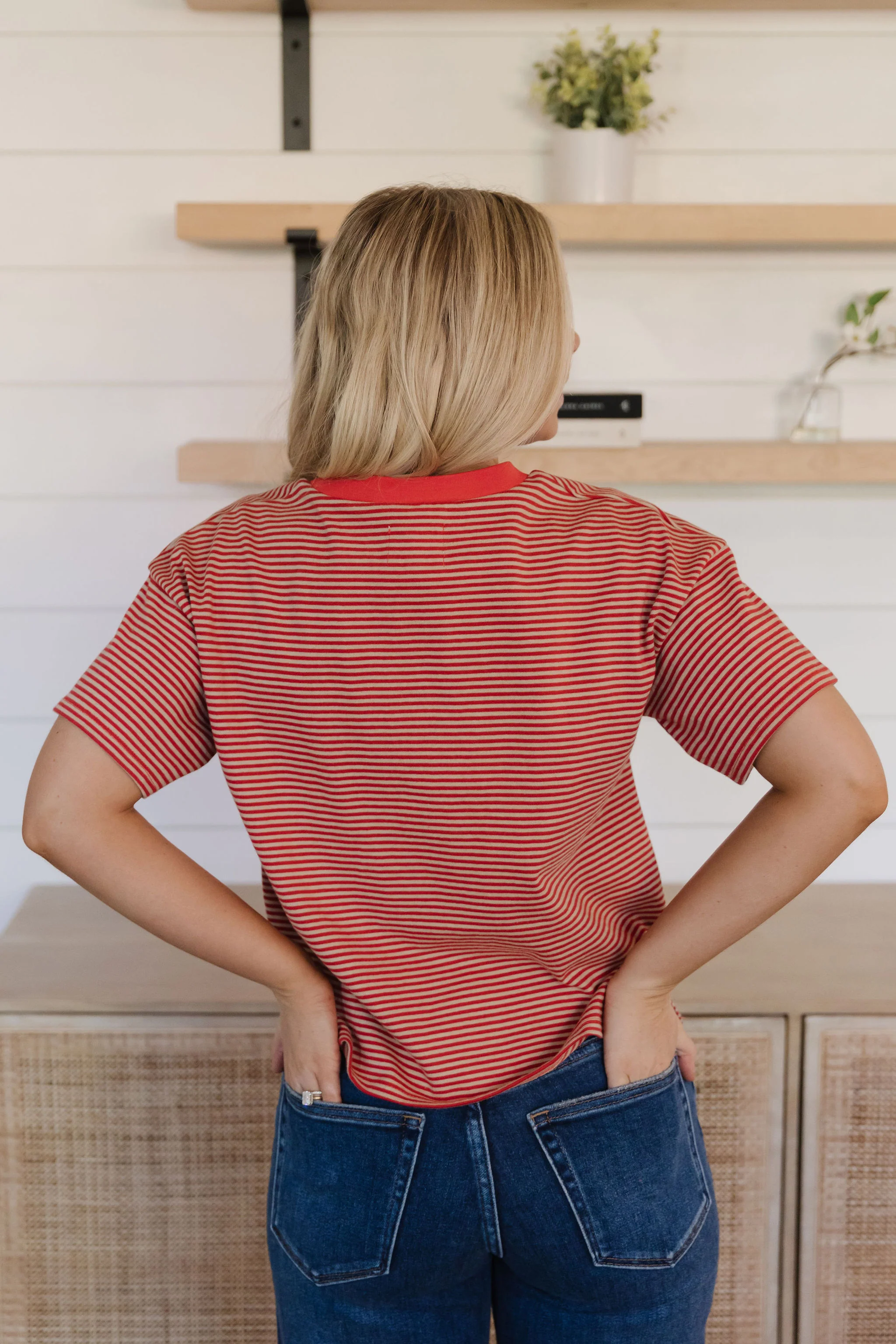 THE LILLIAN STRIPE SHORT SLEEVE SHIRT IN RED - Image 5