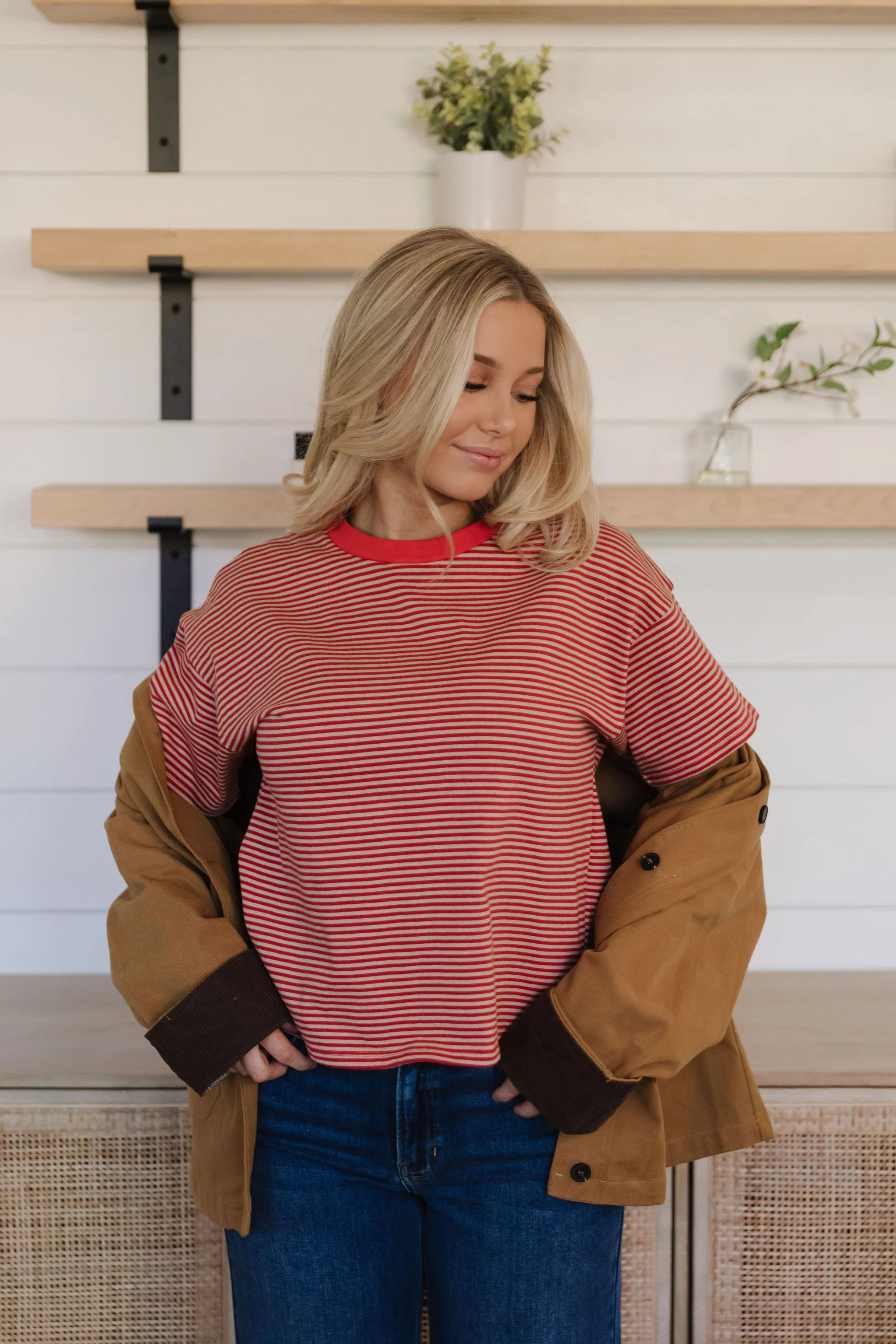 THE LILLIAN STRIPE SHORT SLEEVE SHIRT IN RED - Image 7