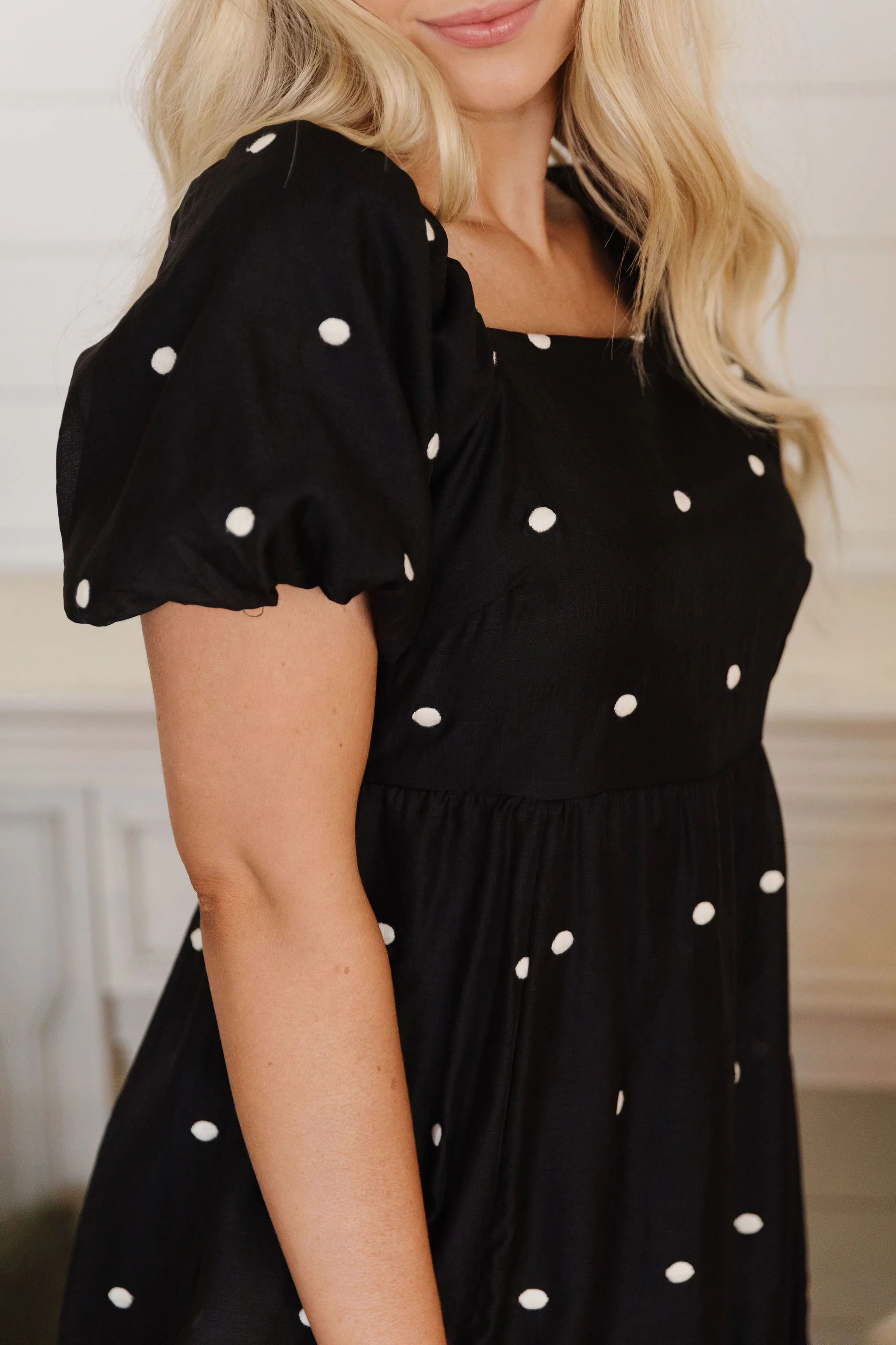 THE LILLY EMBROIDERED DOT DRESS IN BLACK - Image 3
