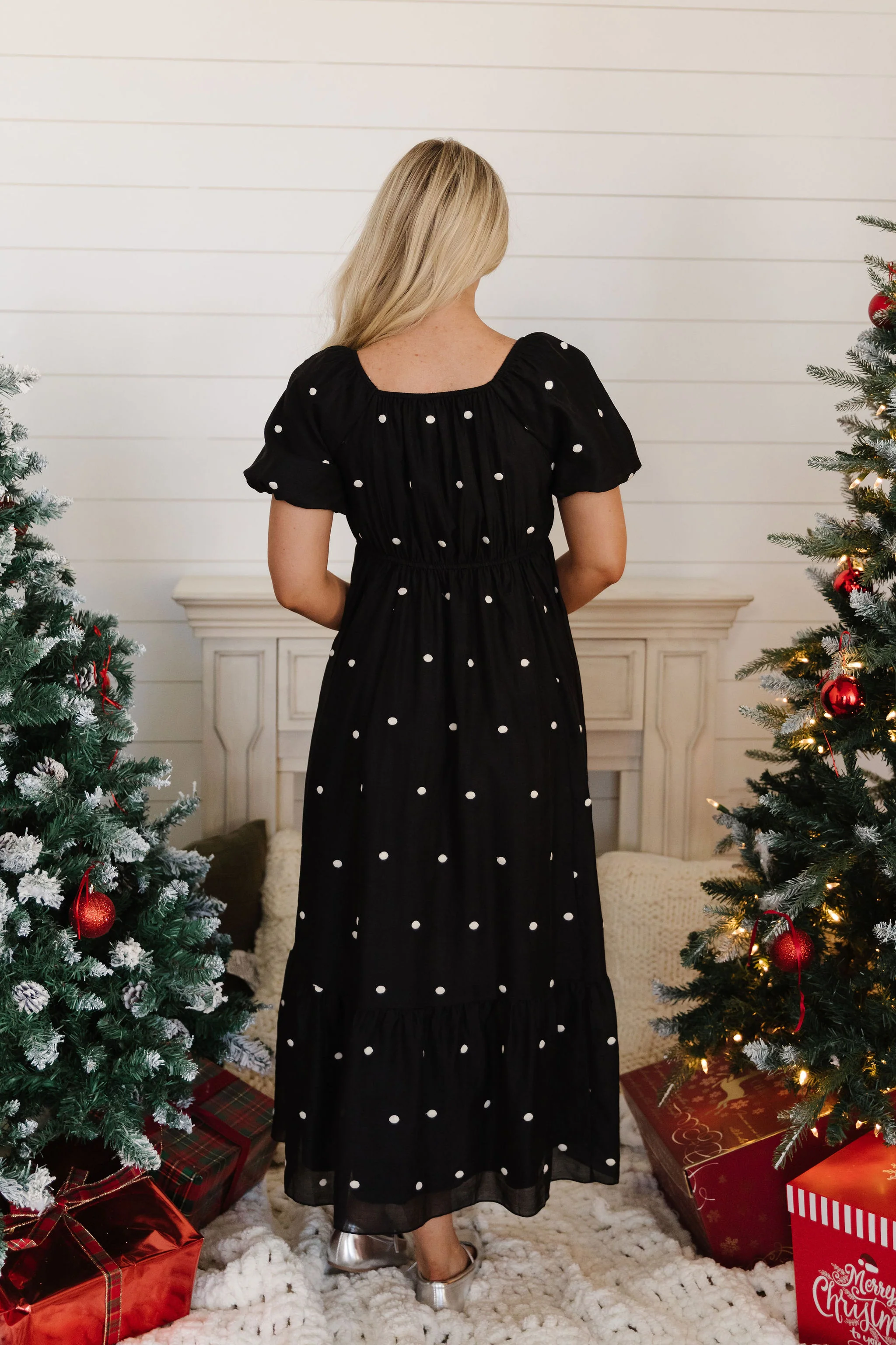 THE LILLY EMBROIDERED DOT DRESS IN BLACK - Image 7