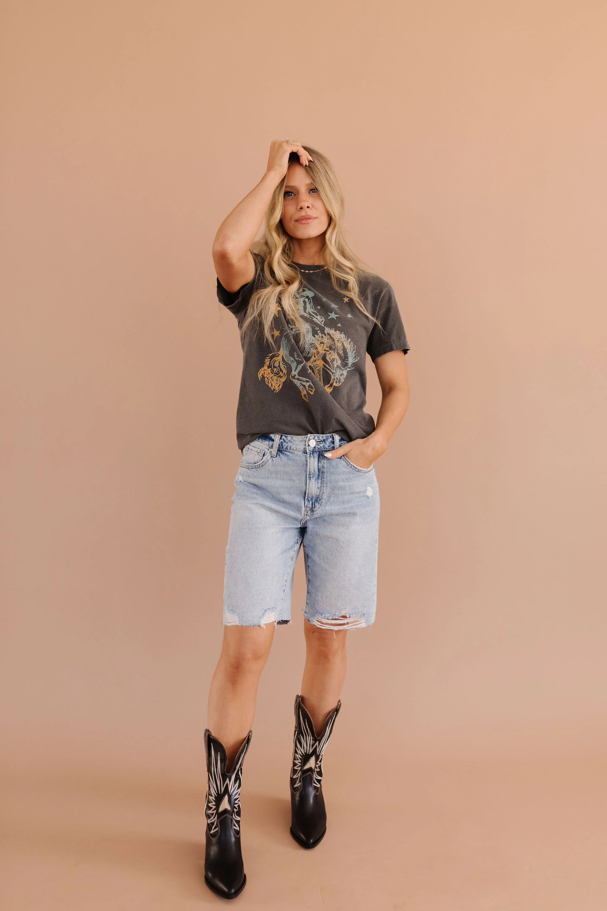 THE LILO HIGH RISE DISTRESSED BERMUDA SHORTS IN MEDIUM WASH - Image 21
