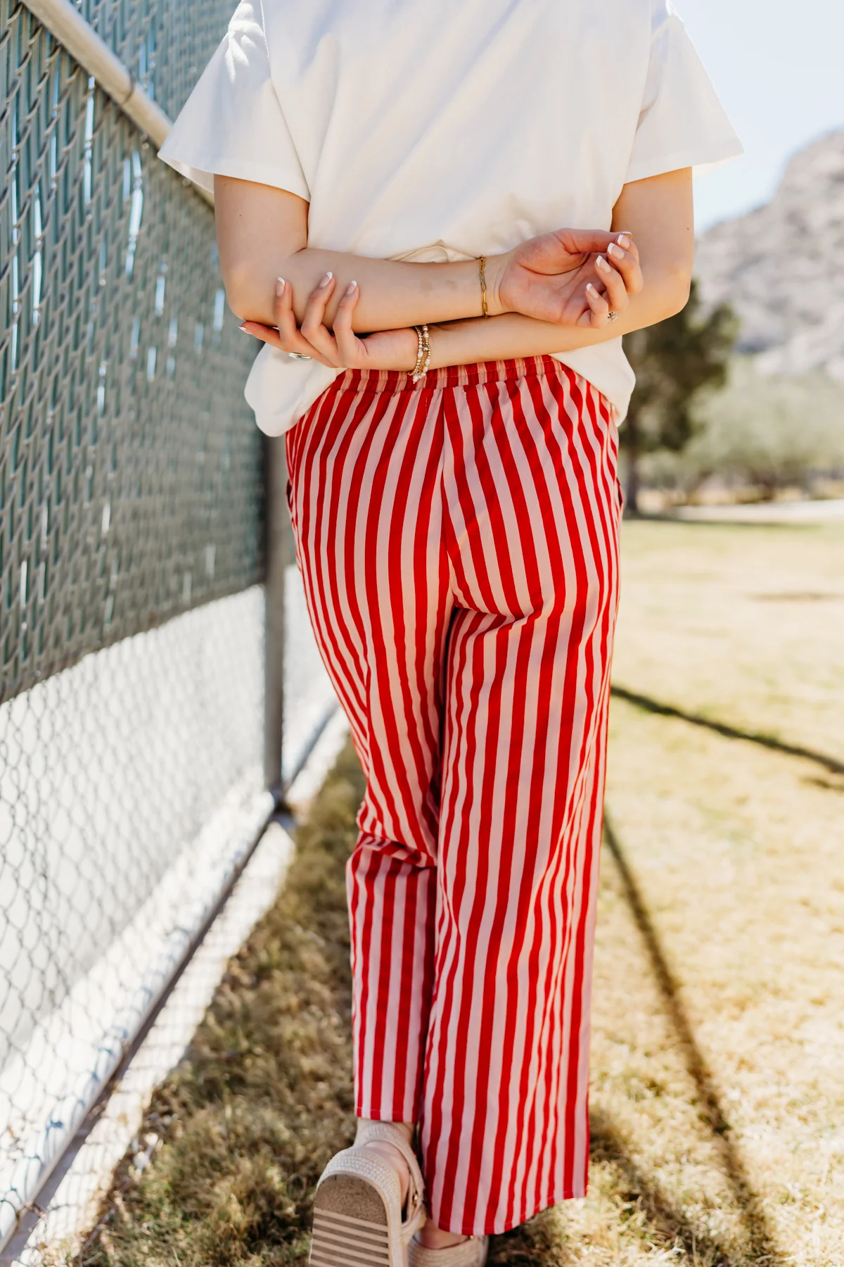 THE MADDY STRIPED DRAWSTRING PANTS IN PINK - Image 4