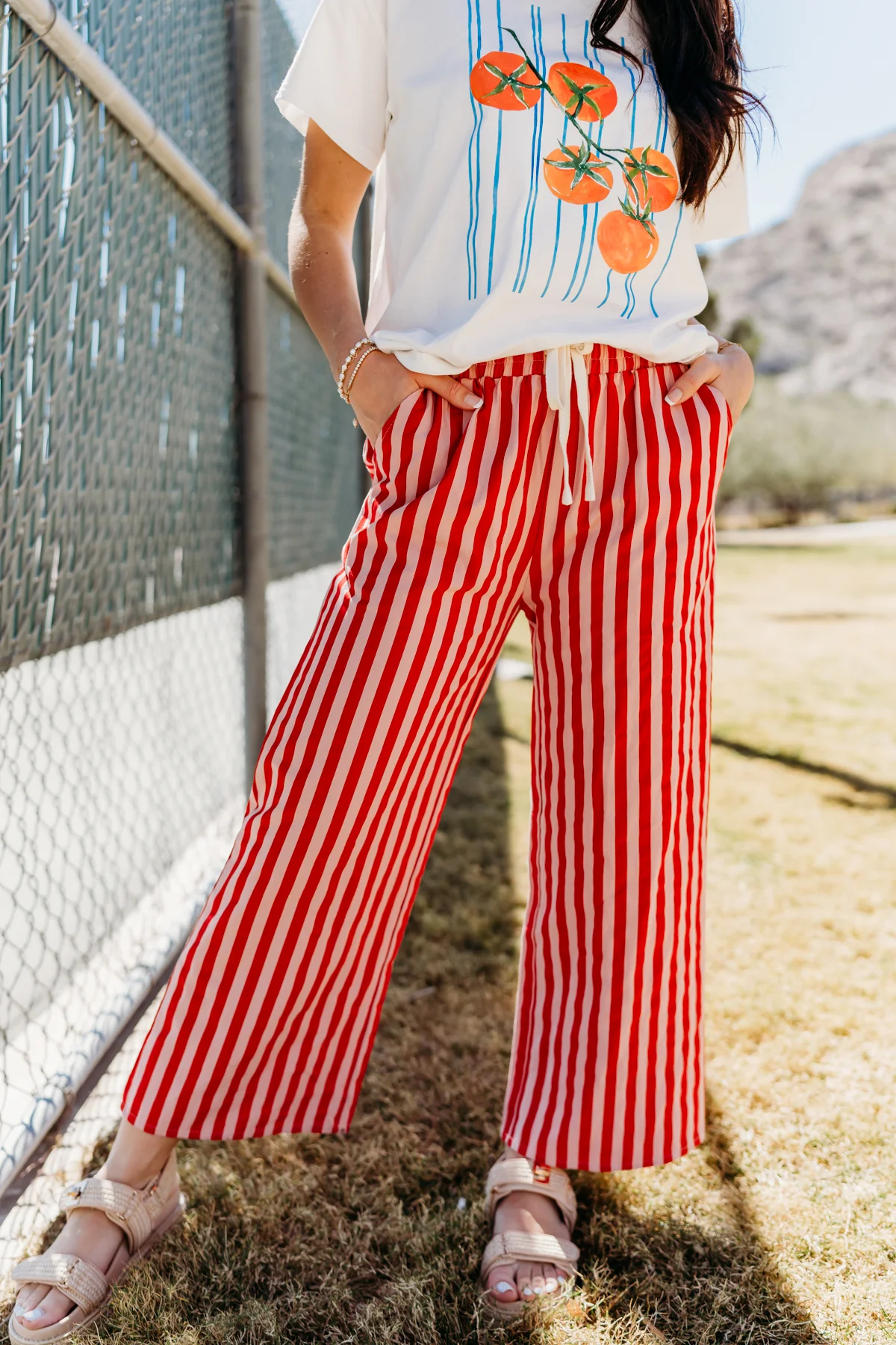 THE MADDY STRIPED DRAWSTRING PANTS IN PINK - Image 5