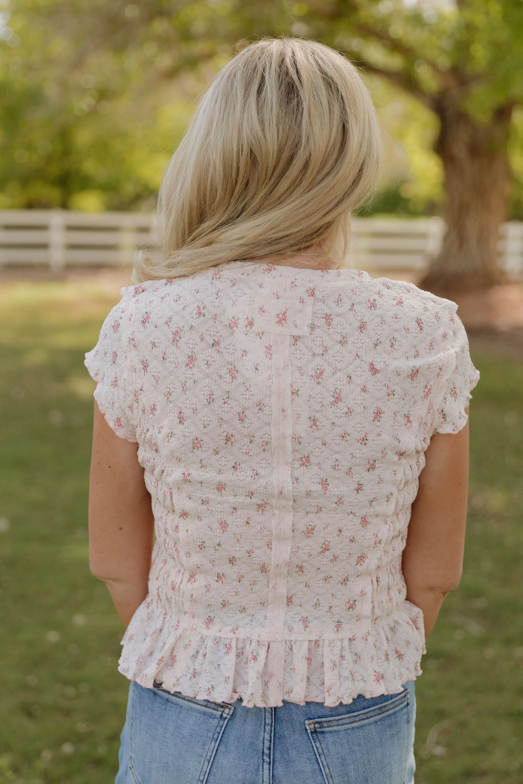 THE MADISON SMOCKED FLORAL TOP IN PINK - Image 6