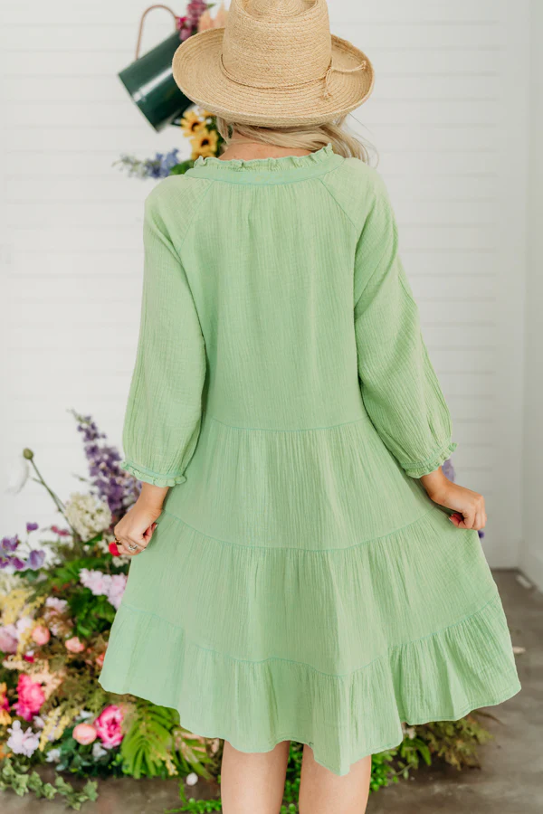 THE MAGGIE BUTTON DOWN MINI DRESS IN SAGE - Image 3