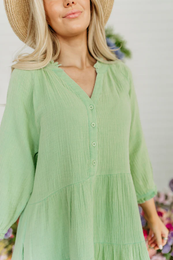 THE MAGGIE BUTTON DOWN MINI DRESS IN SAGE - Image 4