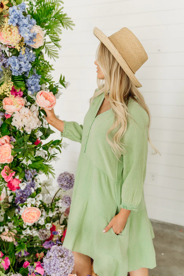 THE MAGGIE BUTTON DOWN MINI DRESS IN SAGE - Image 5