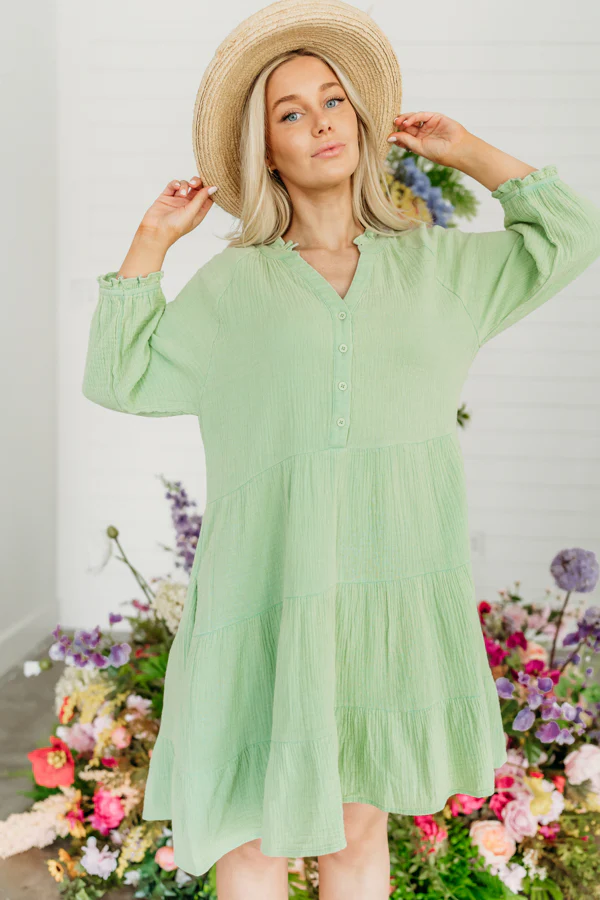THE MAGGIE BUTTON DOWN MINI DRESS IN SAGE - Image 6