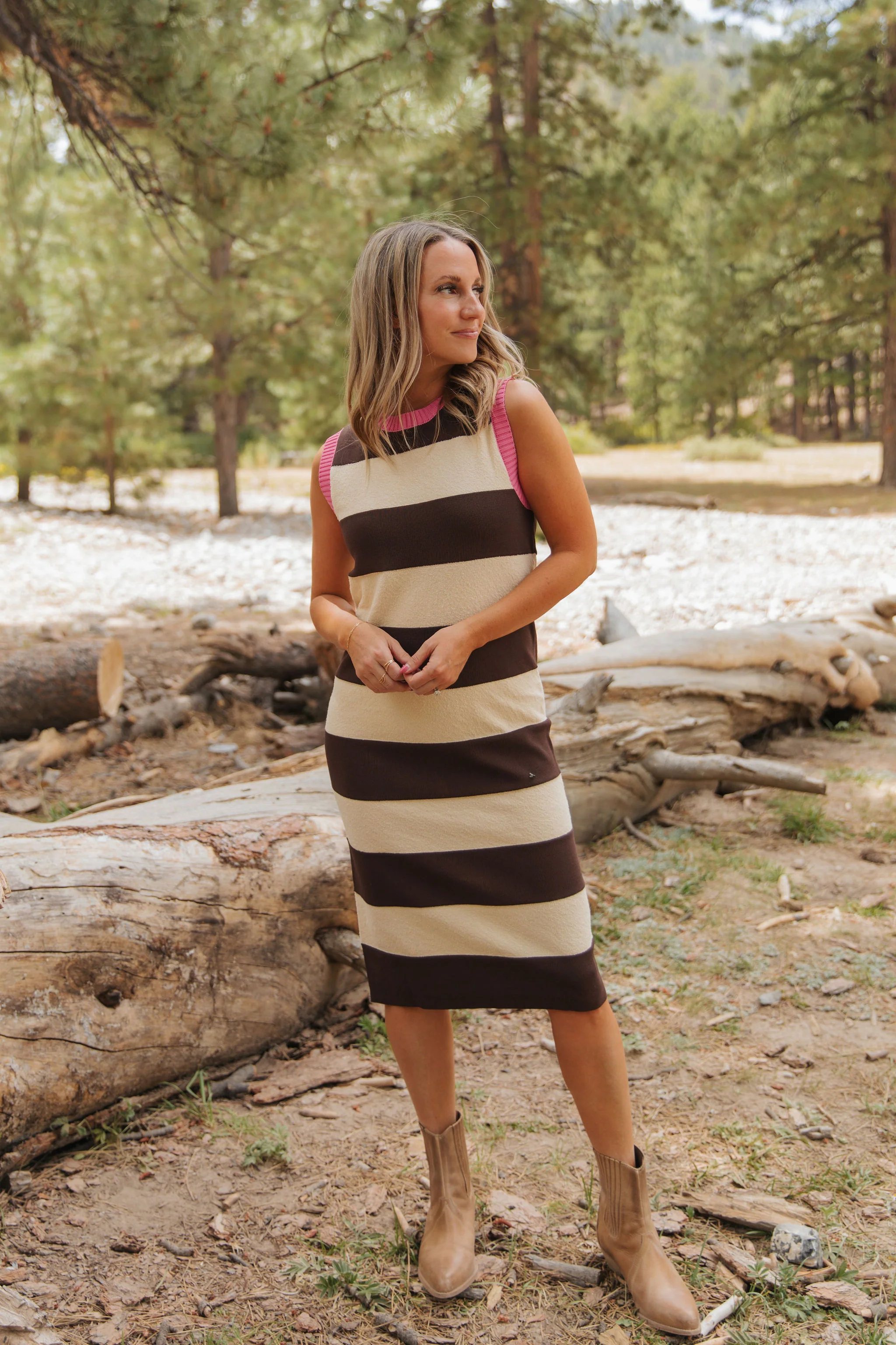 THE MAGGY SHEATH MIDI IN BROWN/CREAM - Image 6