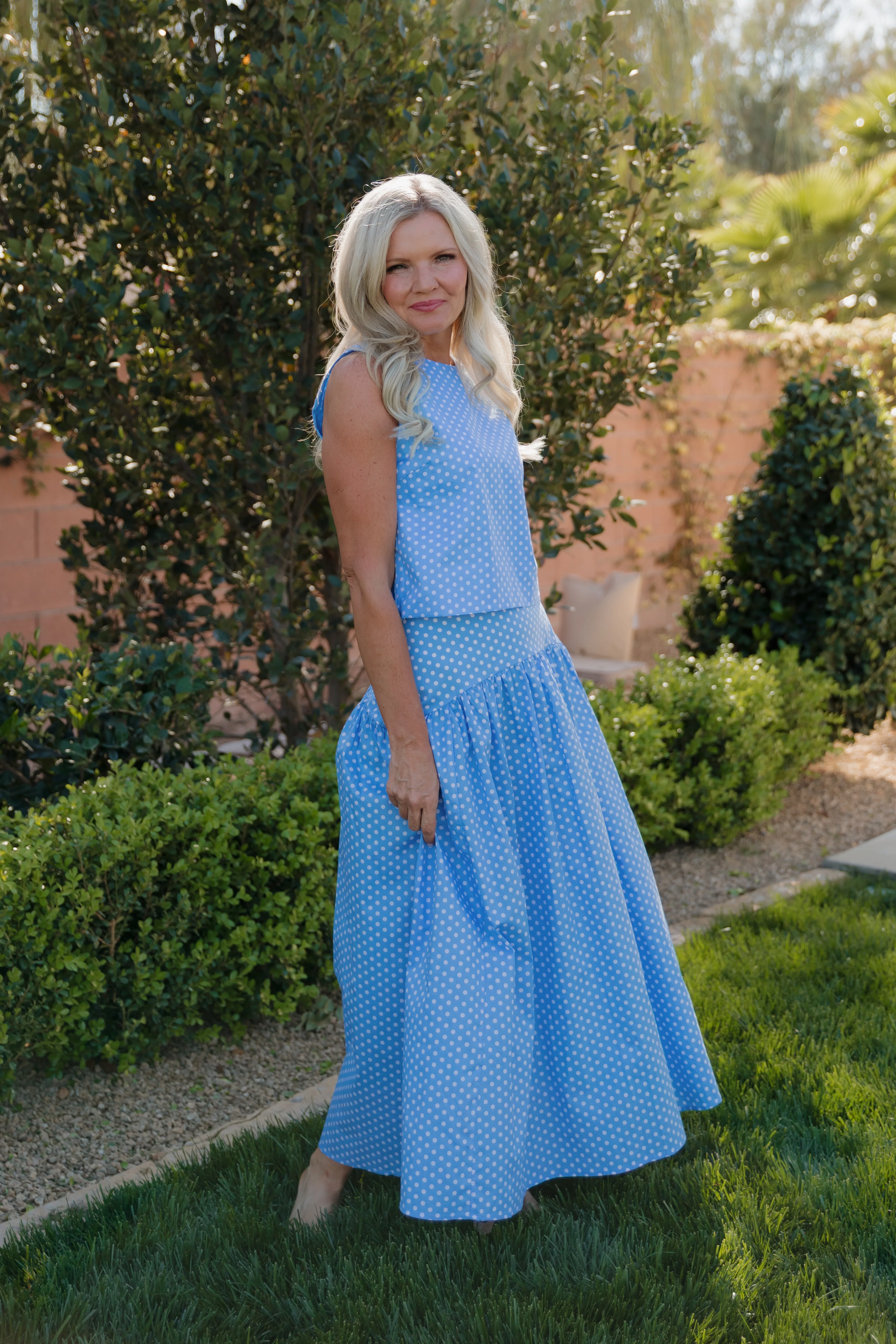 THE MAKAYLA POLKA DOT SKIRT IN BLUE