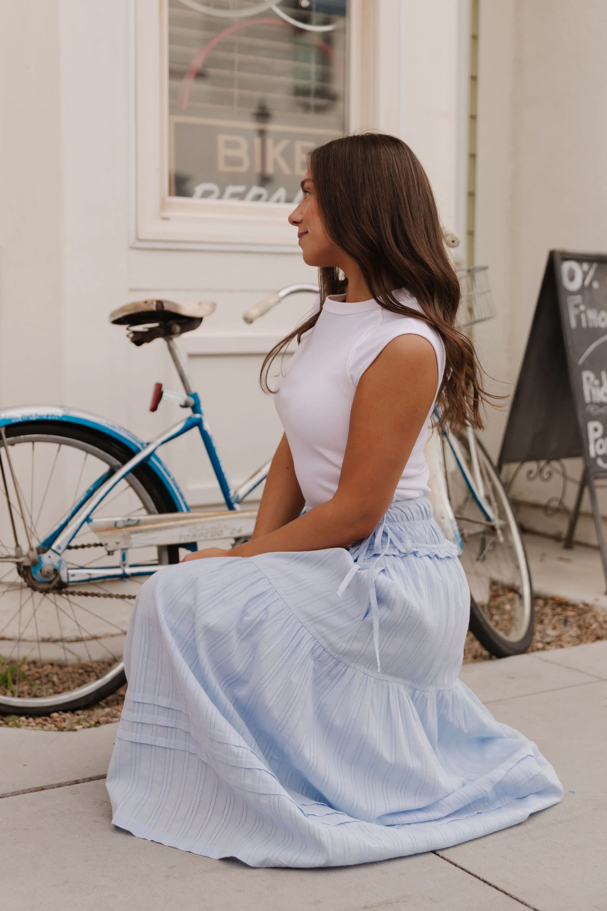 THE MANON SIDE TIE LINEN MAXI SKIRT IN BABY BLUE - Image 5