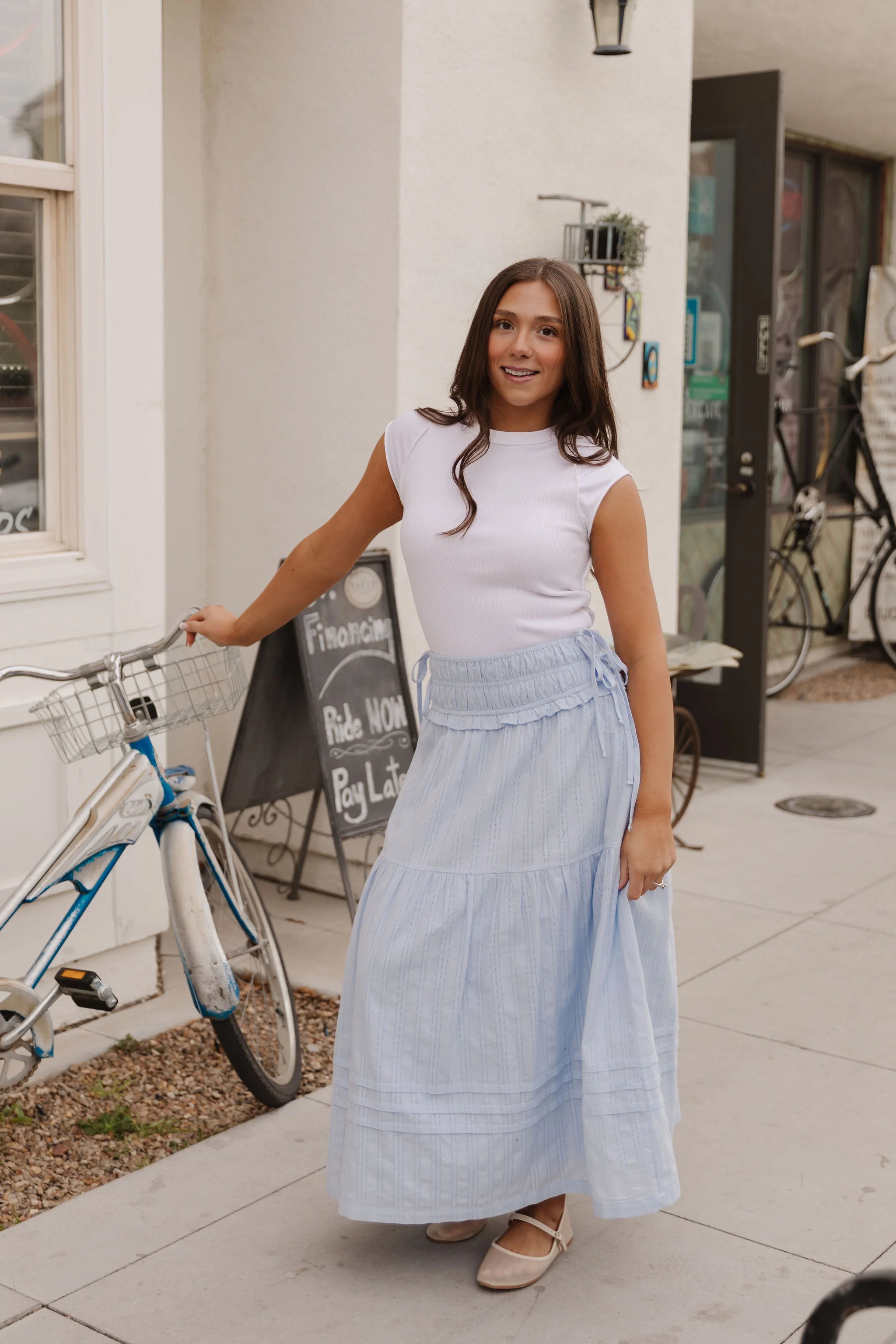 THE MANON SIDE TIE LINEN MAXI SKIRT IN BABY BLUE - Image 6