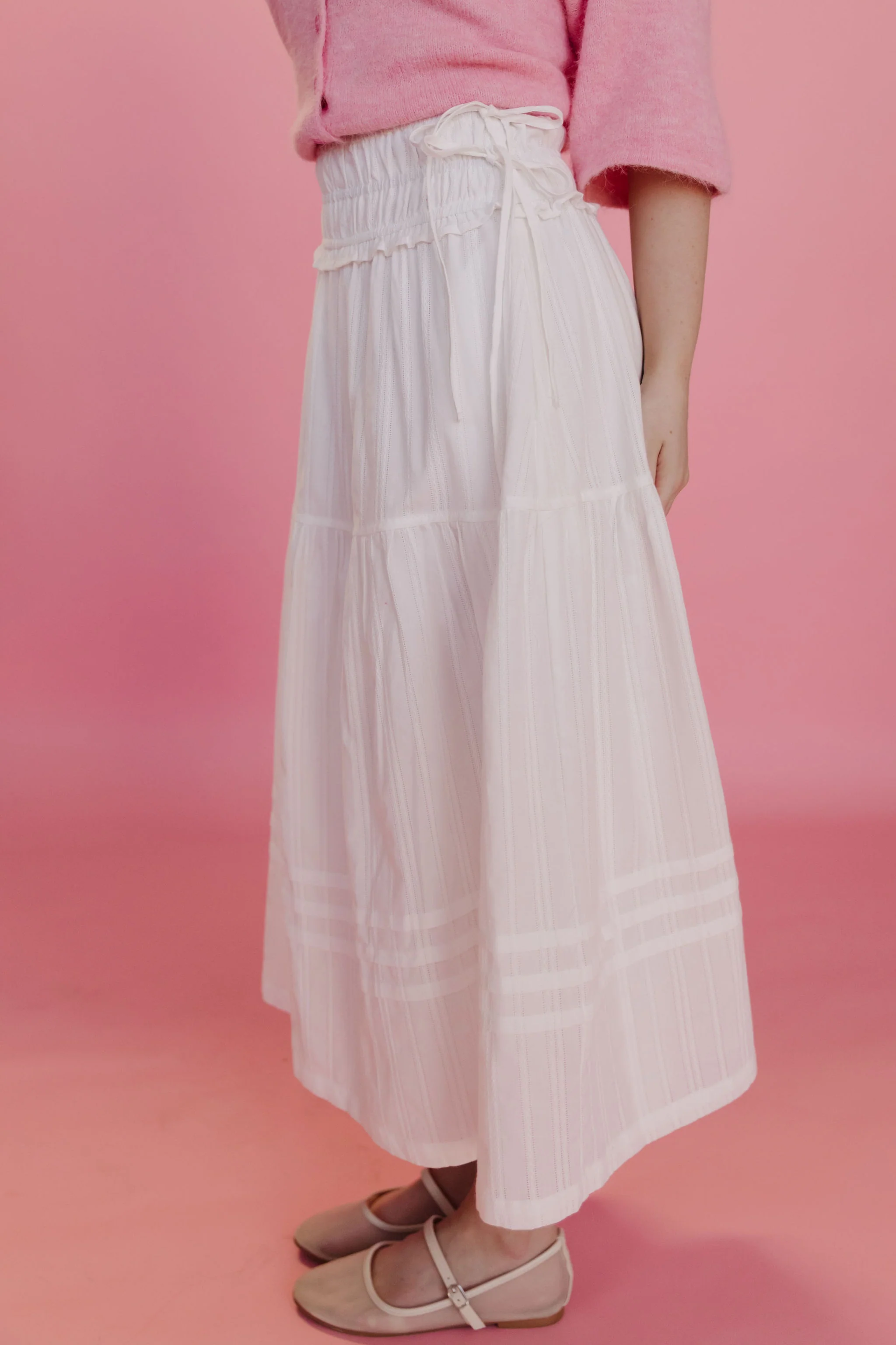 THE MANON SIDE TIE LINEN MAXI SKIRT IN WHITE