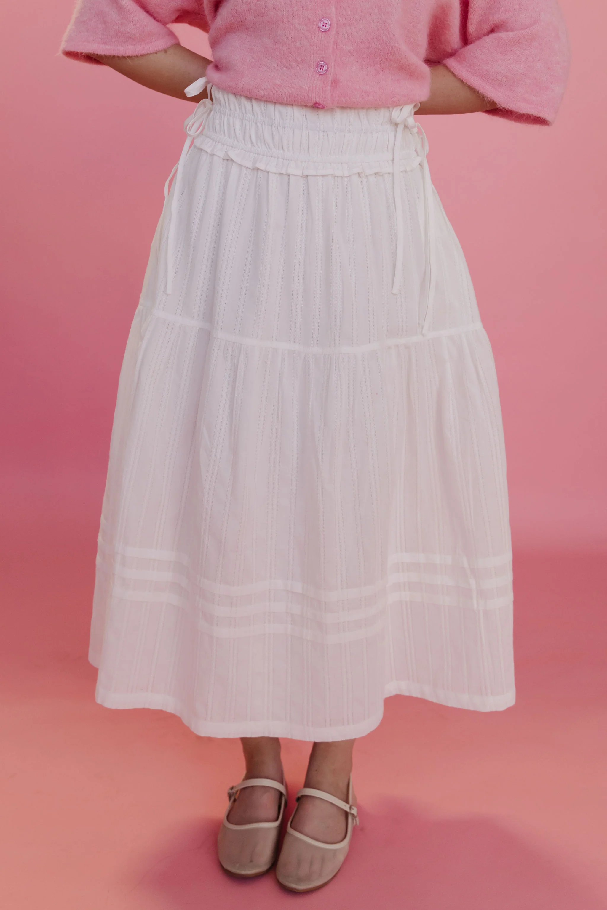 THE MANON SIDE TIE LINEN MAXI SKIRT IN WHITE - Image 3