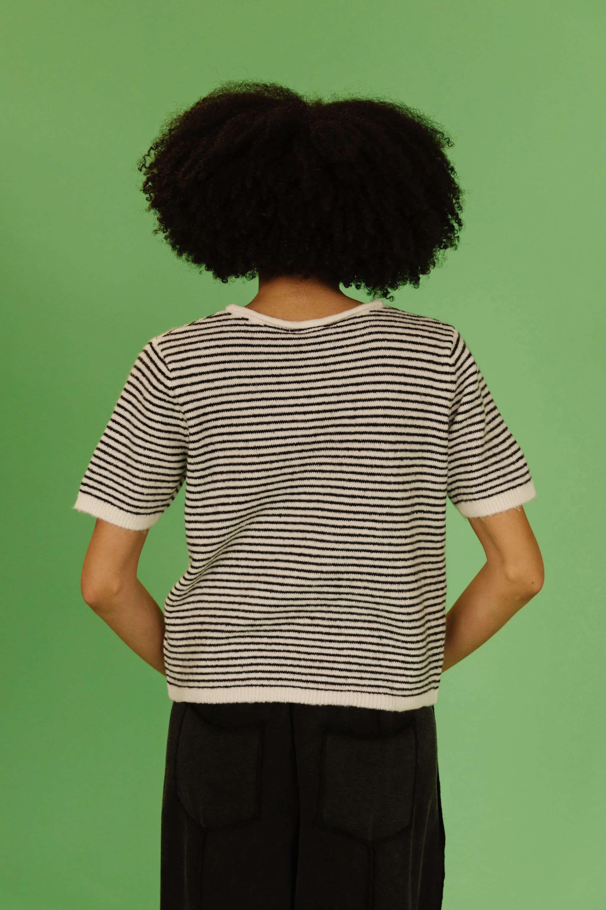 THE MCKAYLA SHORT SLEEVE STRIPED CARDIGAN IN BLACK - Image 5