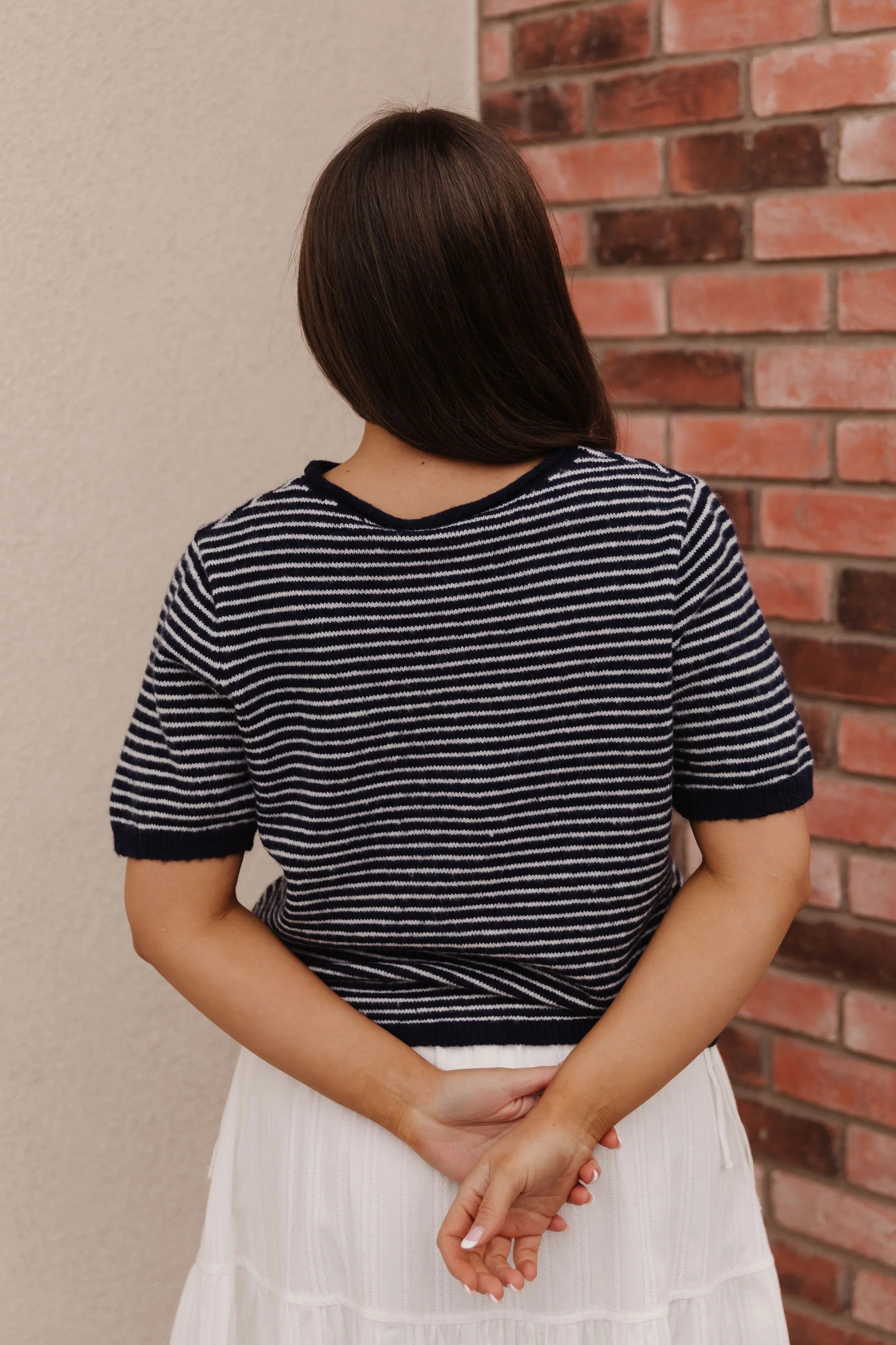 THE MCKAYLA SHORT SLEEVE STRIPED CARDIGAN IN NAVY - Image 5