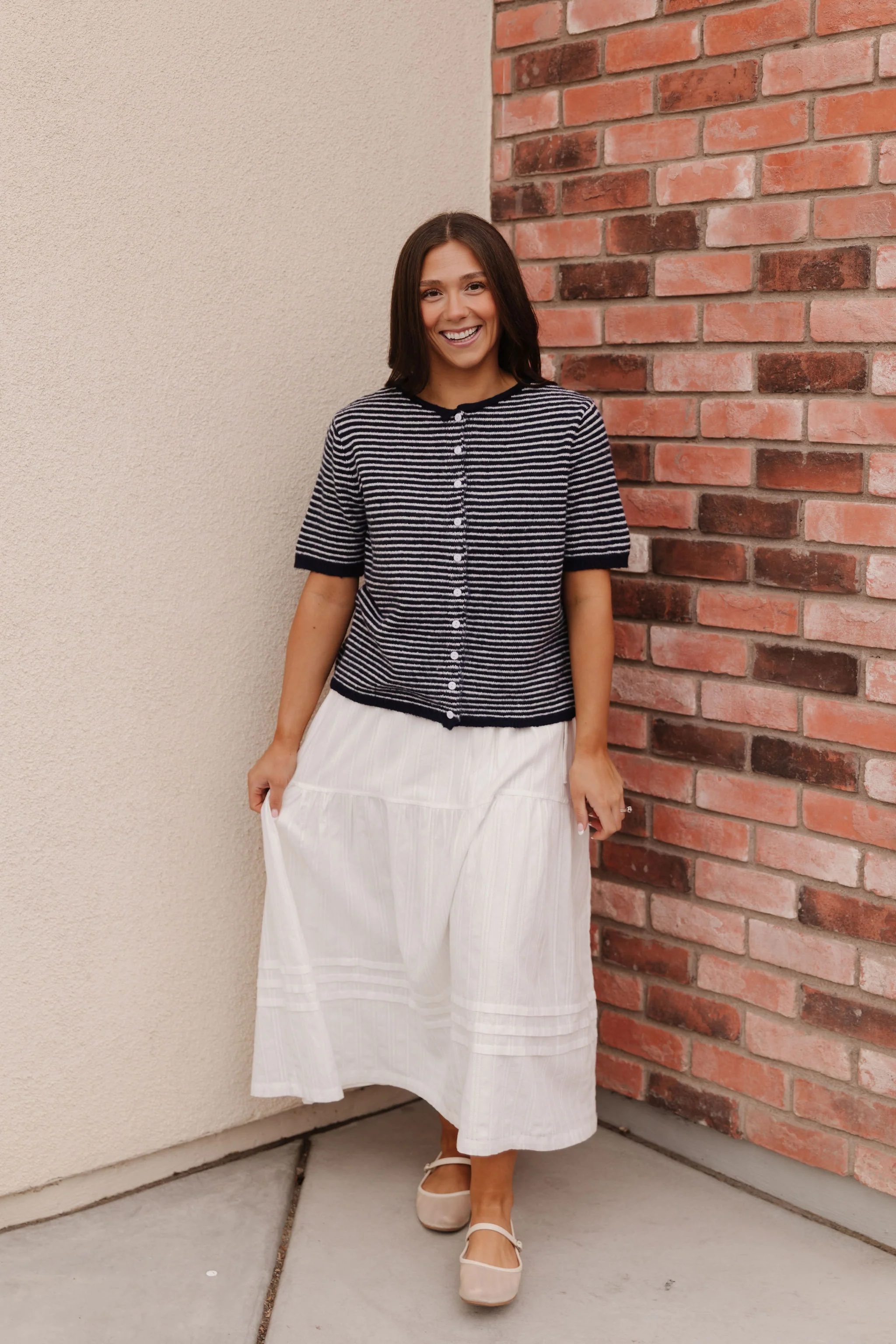 THE MCKAYLA SHORT SLEEVE STRIPED CARDIGAN IN NAVY - Image 8