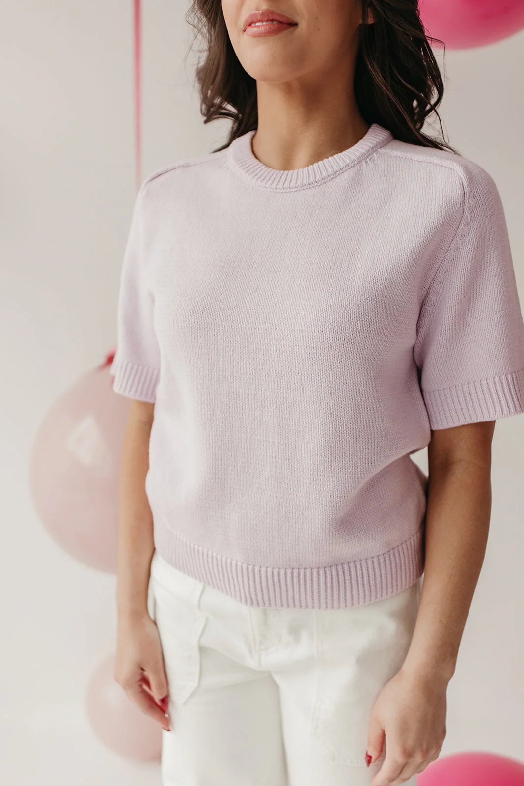 THE MEADOW SHORT SLEEVE SWEATER IN LAVENDER - Image 3