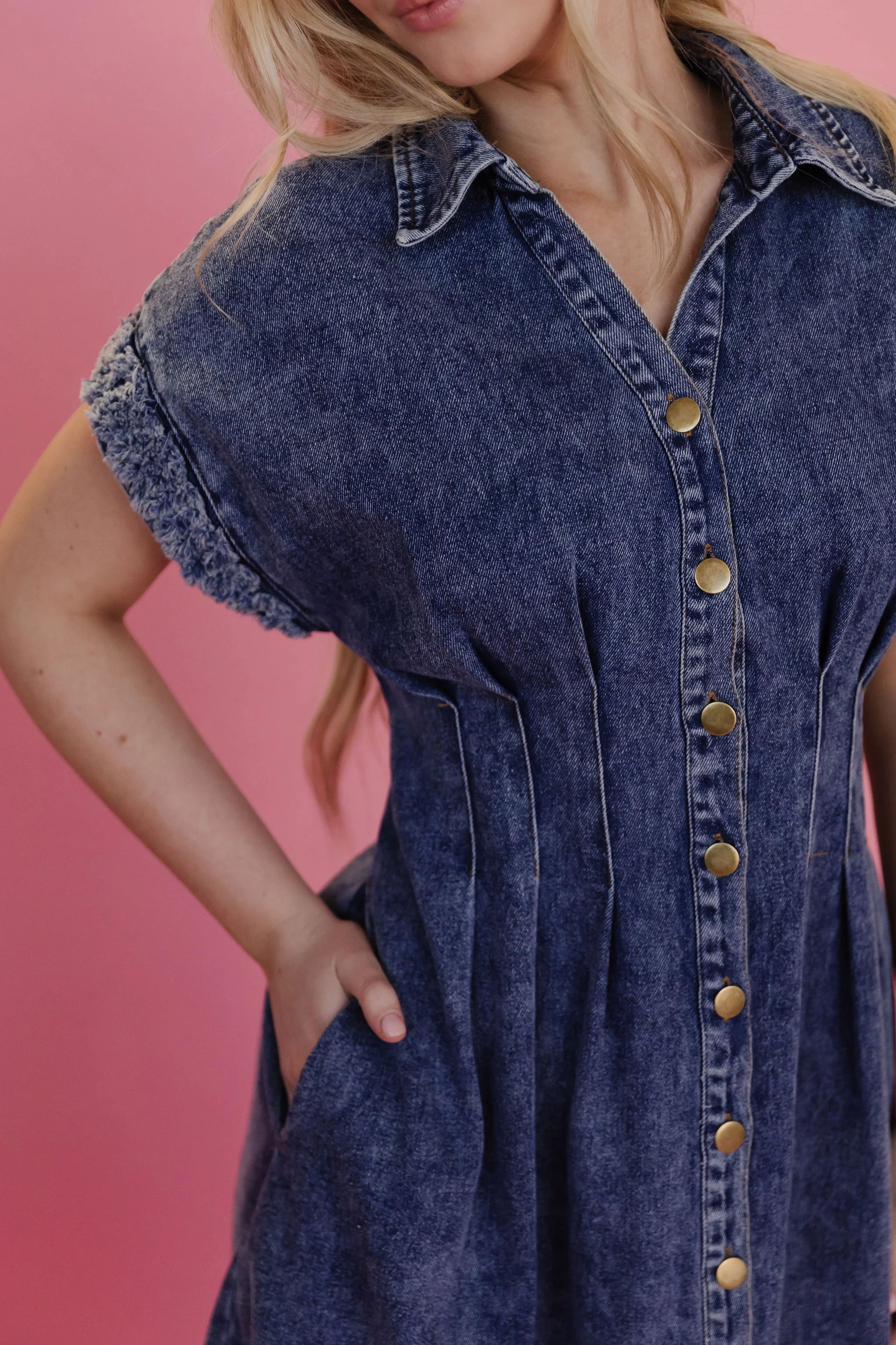 THE MICHELLE COLLARED DENIM DRESS IN DARK DENIM - Image 3