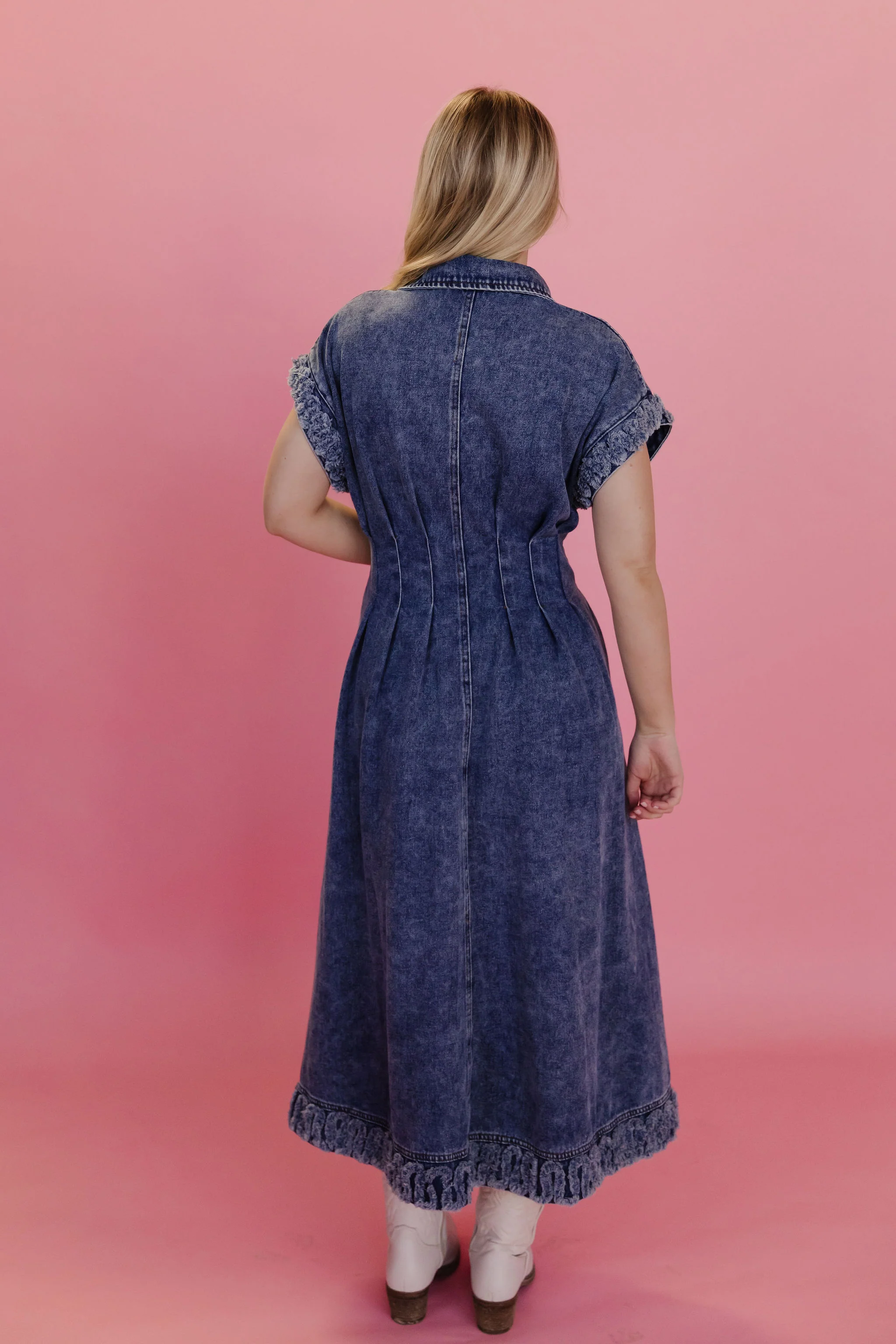 THE MICHELLE COLLARED DENIM DRESS IN DARK DENIM - Image 6