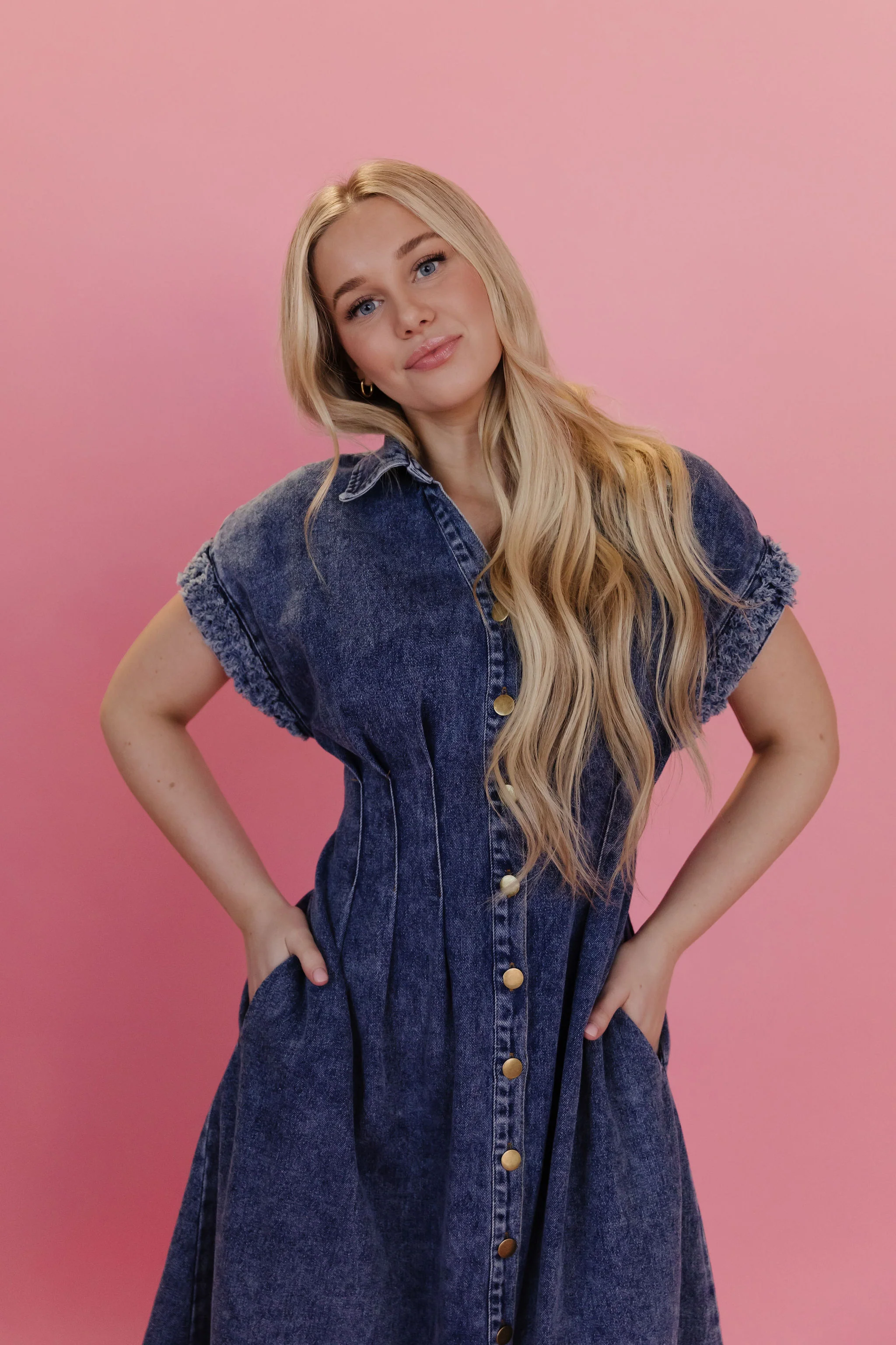 THE MICHELLE COLLARED DENIM DRESS IN DARK DENIM - Image 7