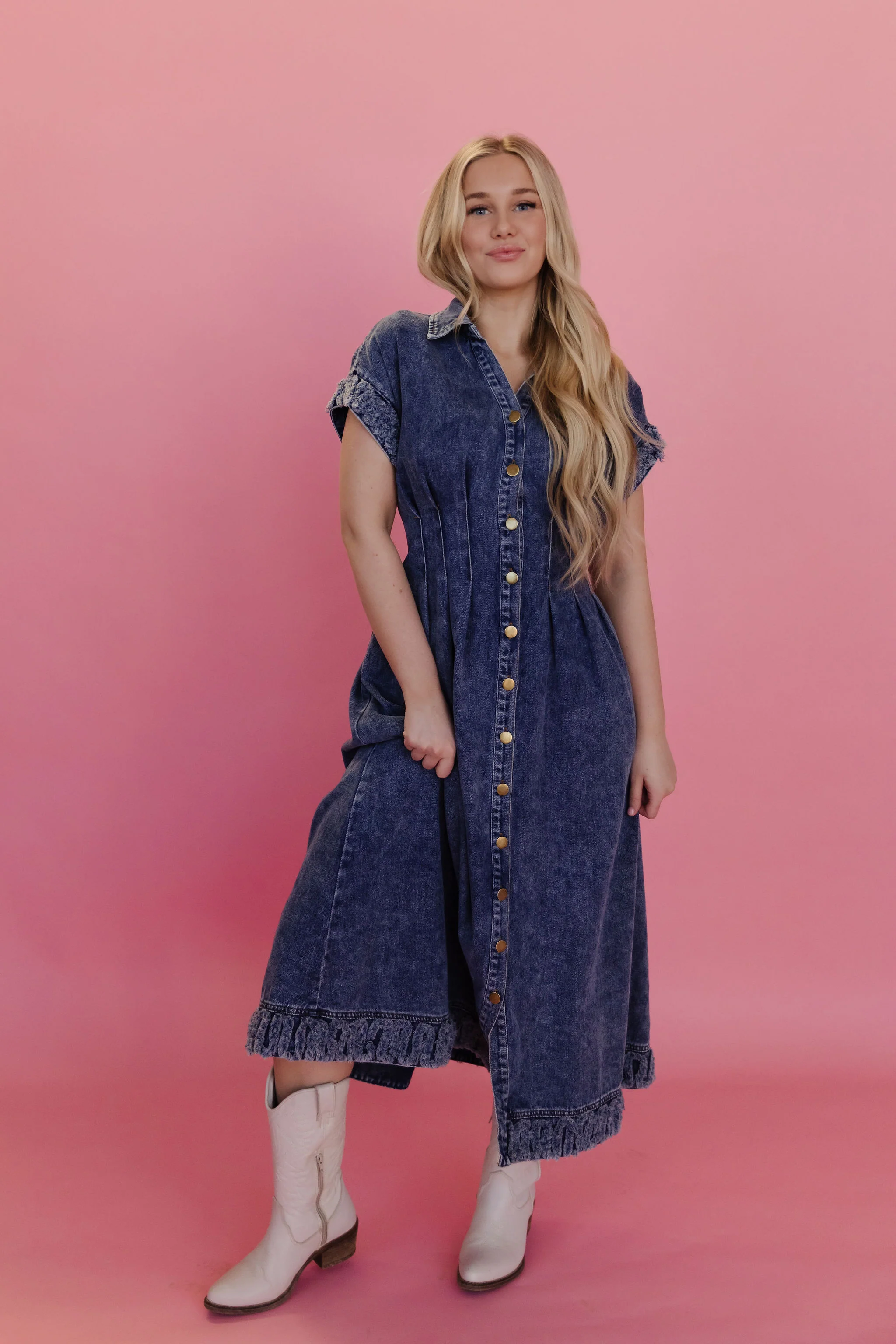 THE MICHELLE COLLARED DENIM DRESS IN DARK DENIM - Image 8