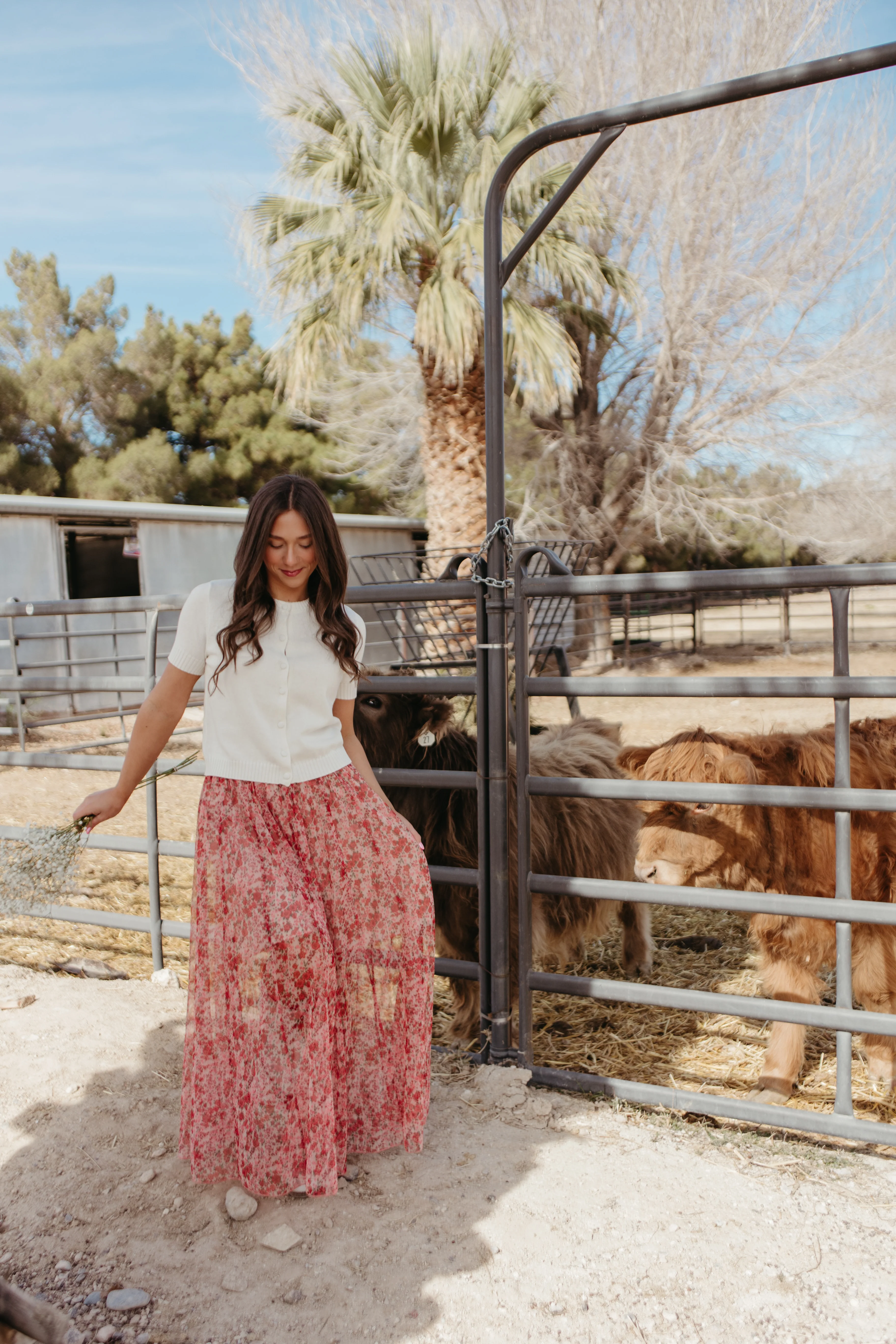 THE MILLIE FLORAL MESH MAXI SKIRT IN ROSE