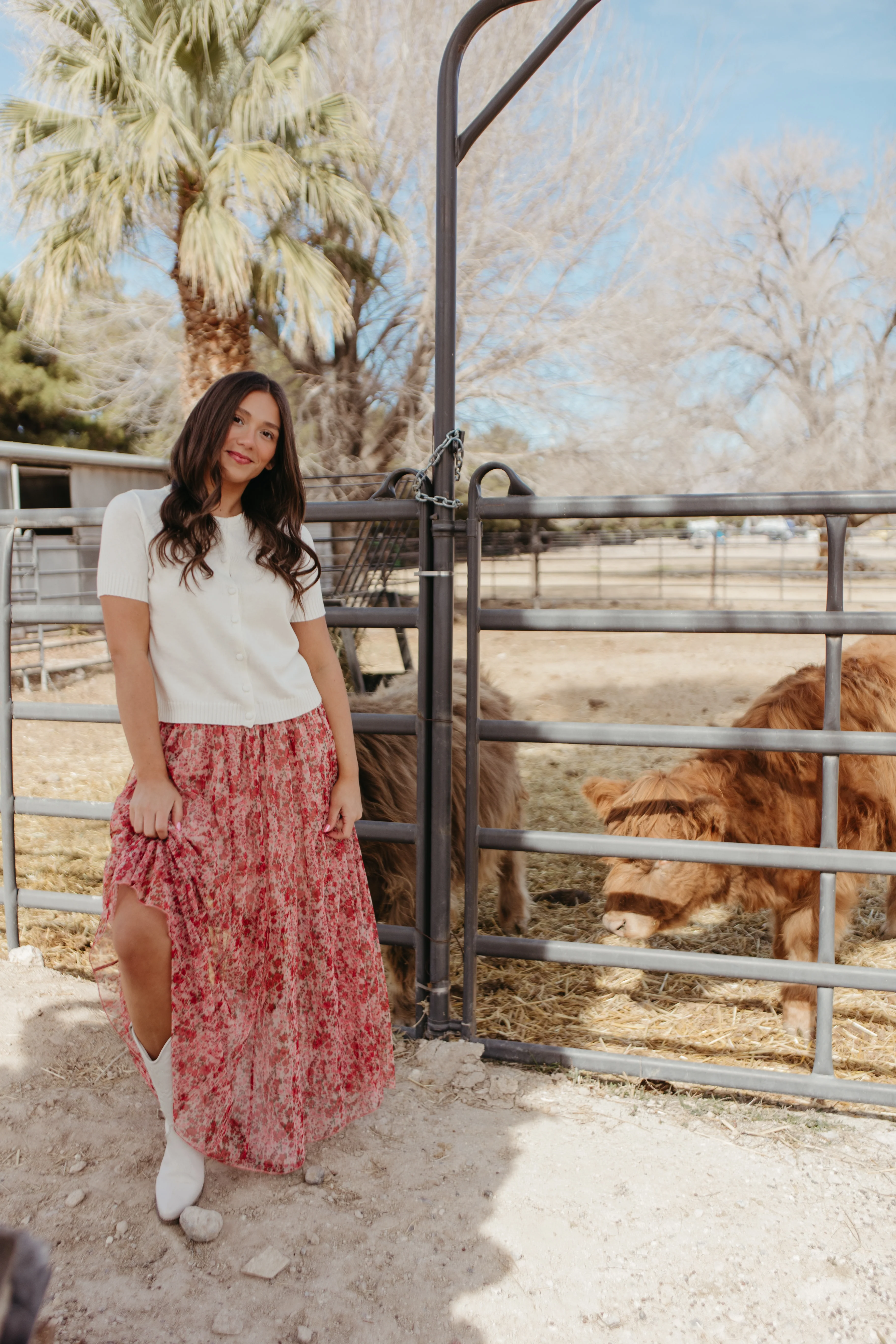 THE MILLIE FLORAL MESH MAXI SKIRT IN ROSE - Image 3