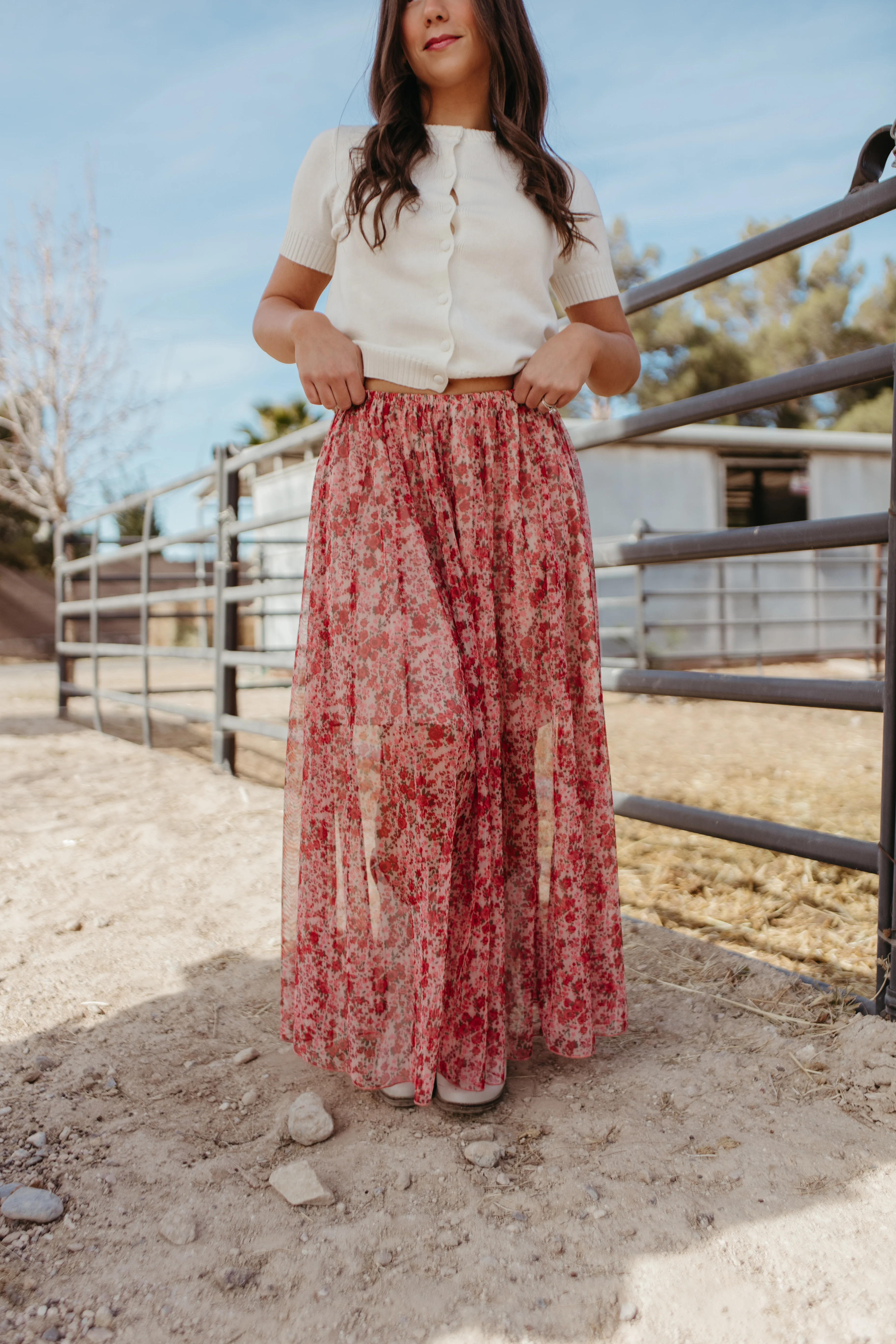 THE MILLIE FLORAL MESH MAXI SKIRT IN ROSE - Image 5