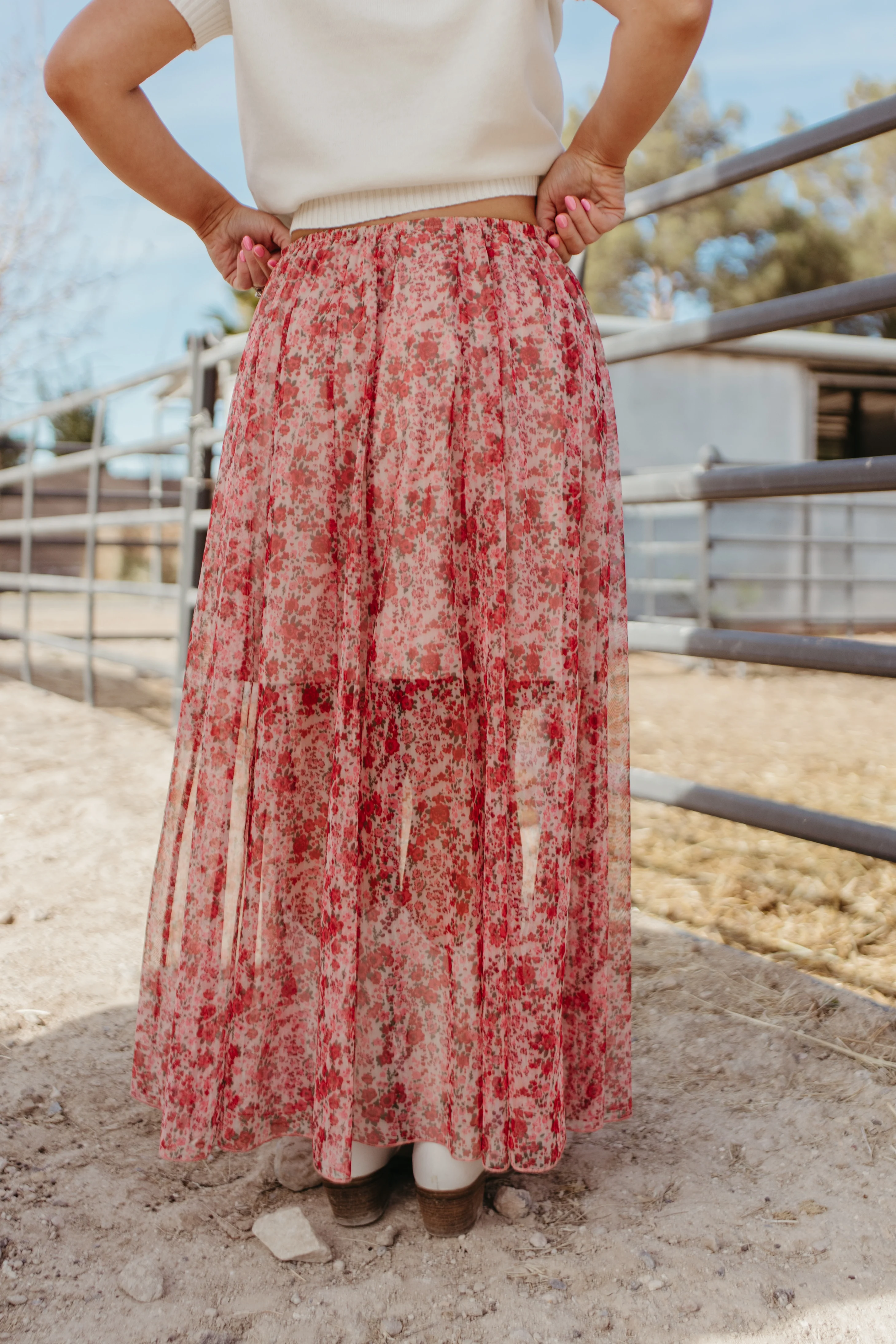 THE MILLIE FLORAL MESH MAXI SKIRT IN ROSE - Image 6