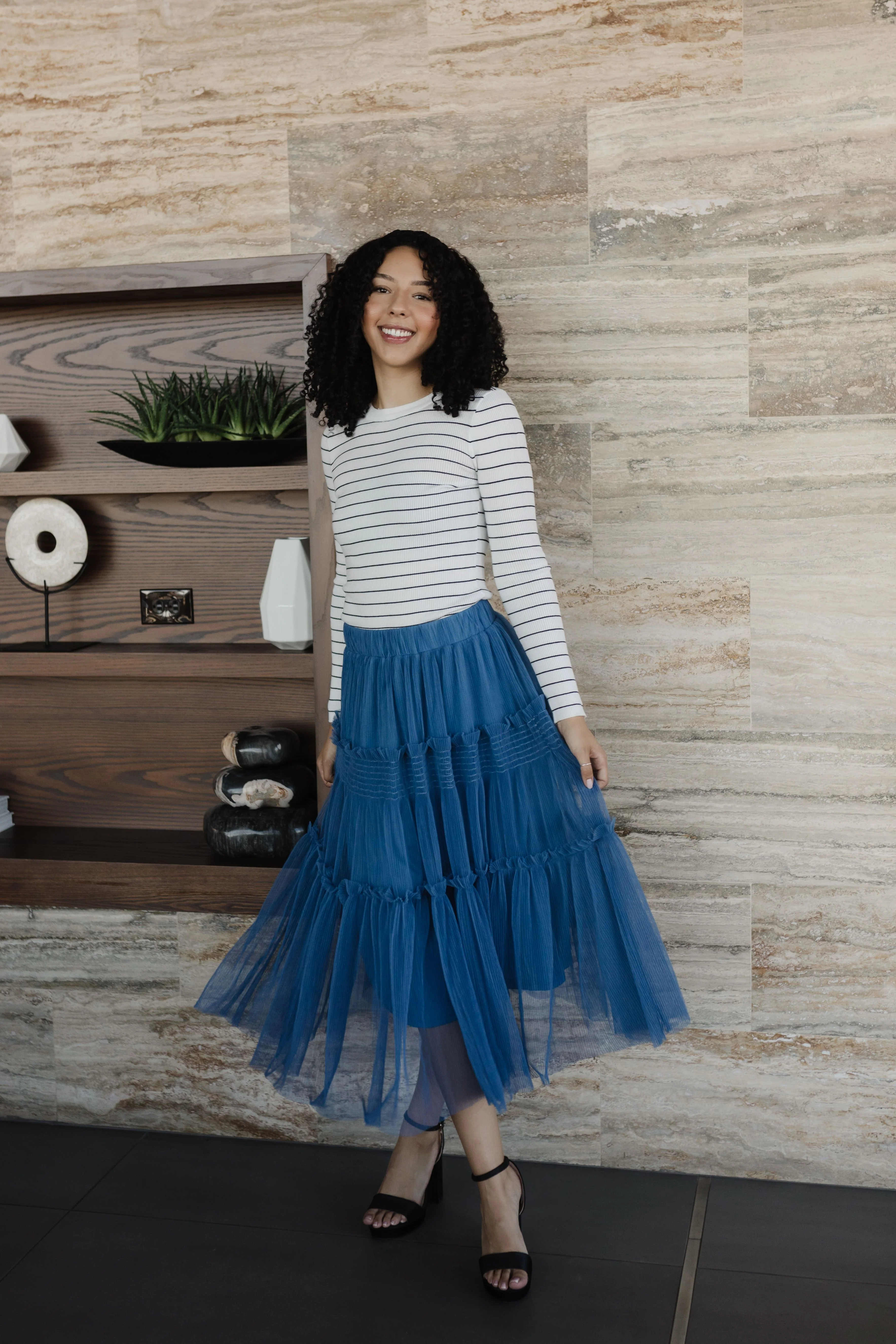 THE MILLIE TULLE TIERED MIDI SKIRT IN ROYAL BLUE - Image 5