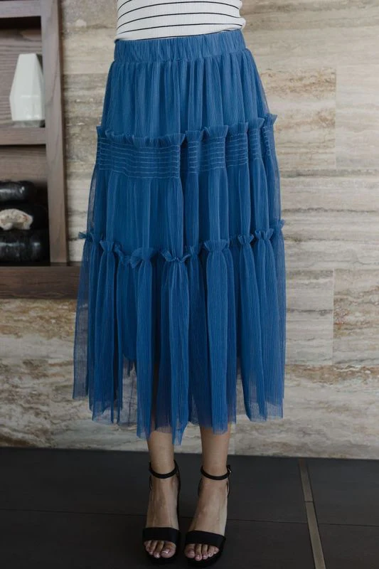 THE MILLIE TULLE TIERED MIDI SKIRT IN ROYAL BLUE - Image 7