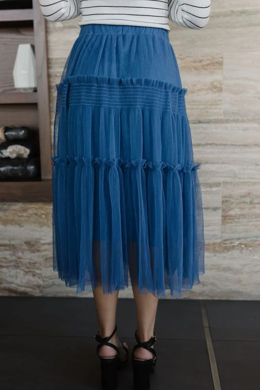 THE MILLIE TULLE TIERED MIDI SKIRT IN ROYAL BLUE - Image 8